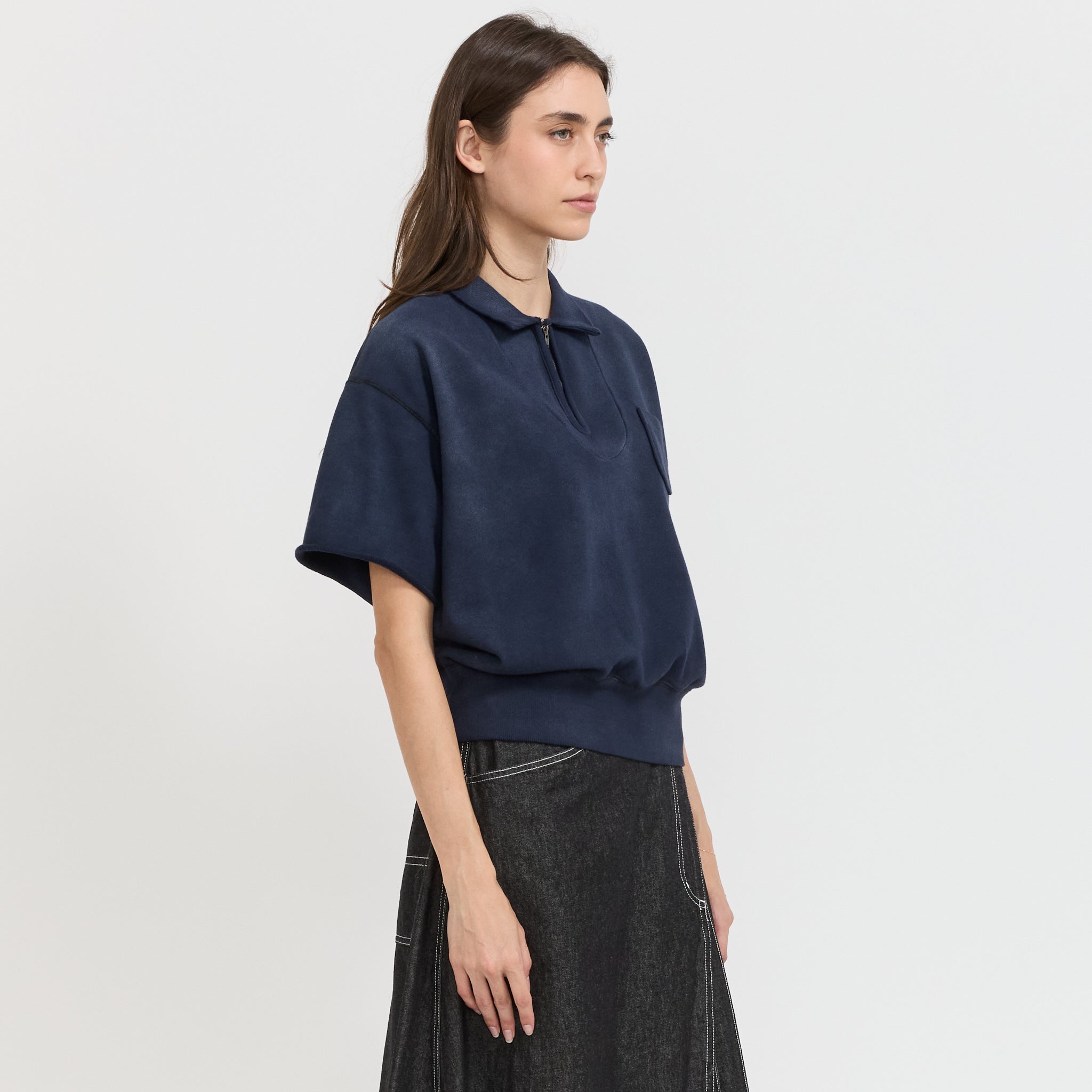 Beams Boy | Half Zip Short Sleeve Sweater Navy | Maplestore