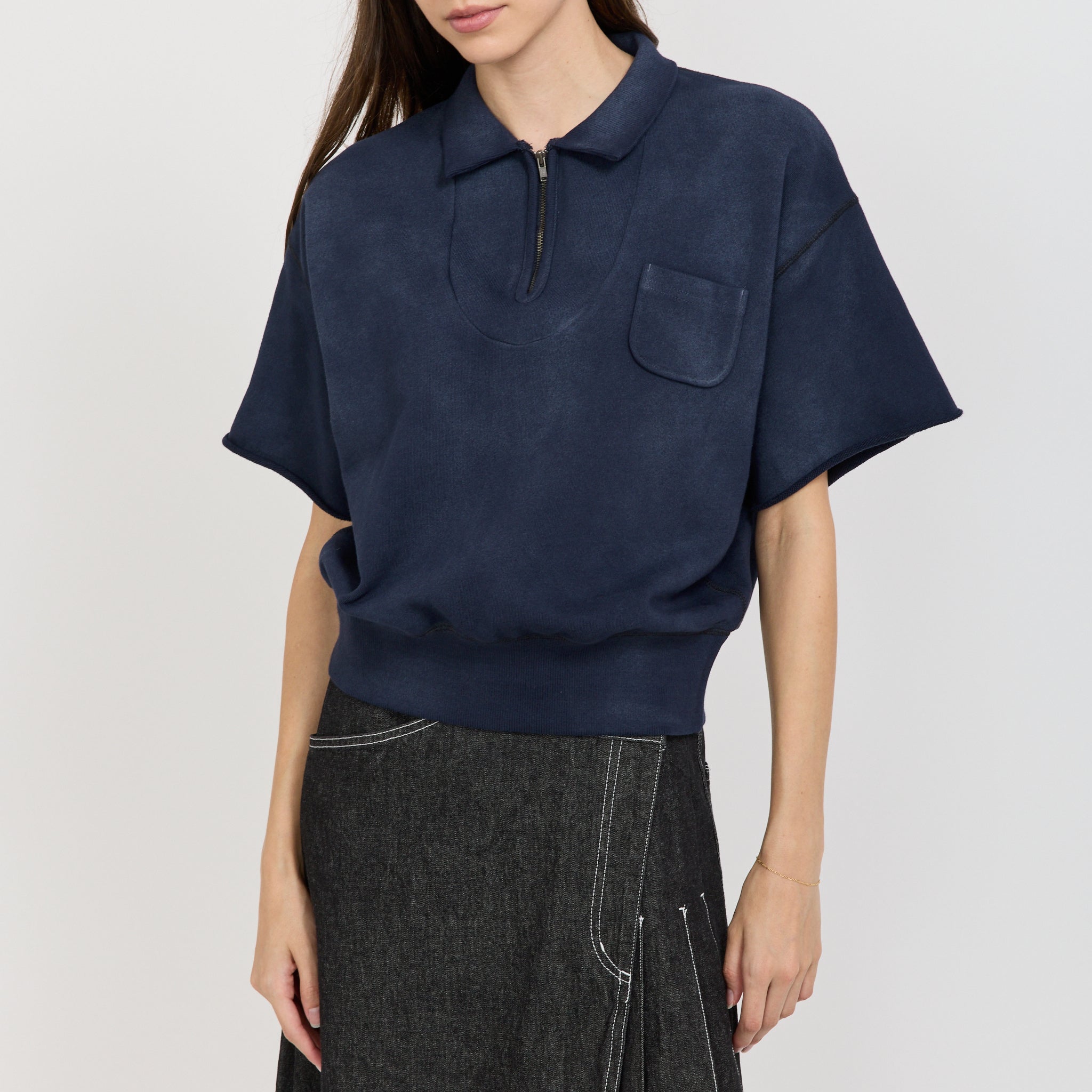 Beams Boy | Half Zip Short Sleeve Sweater Navy | Maplestore