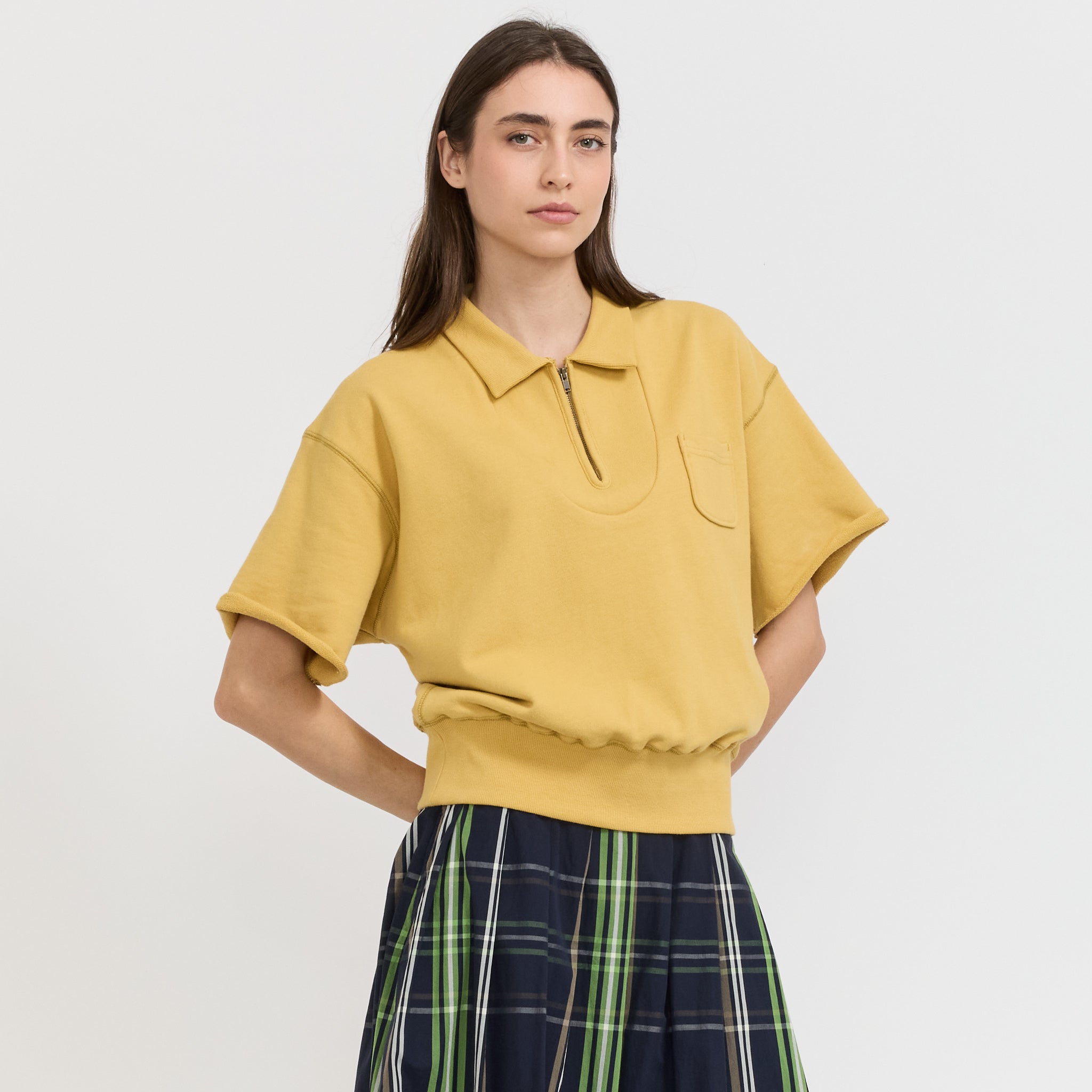 Beams Boy | Half Zip Short Sleeve Sweater Yellow | Maplestore