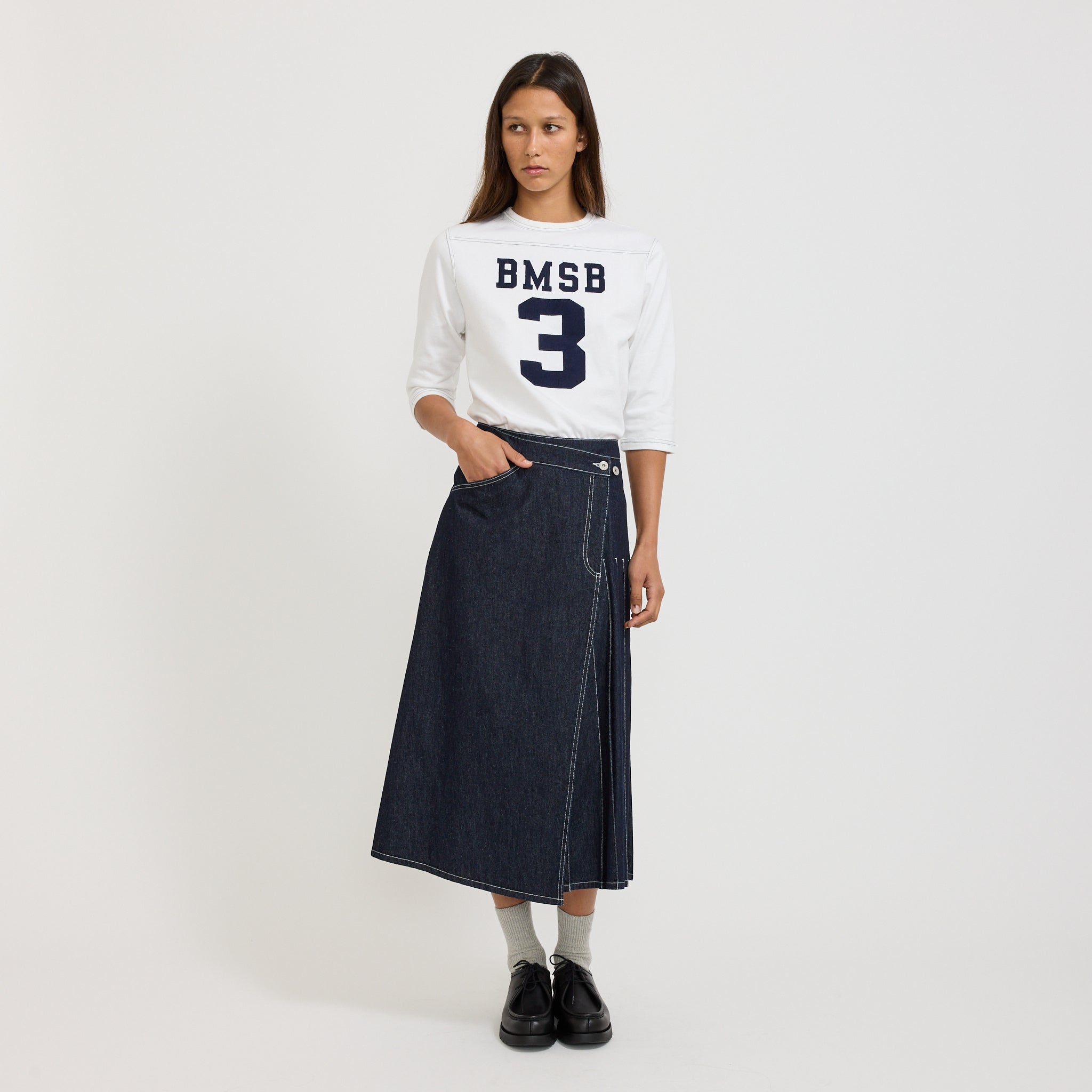 Beams Boy | Knit Football 3/4 Tee White | Maplestore