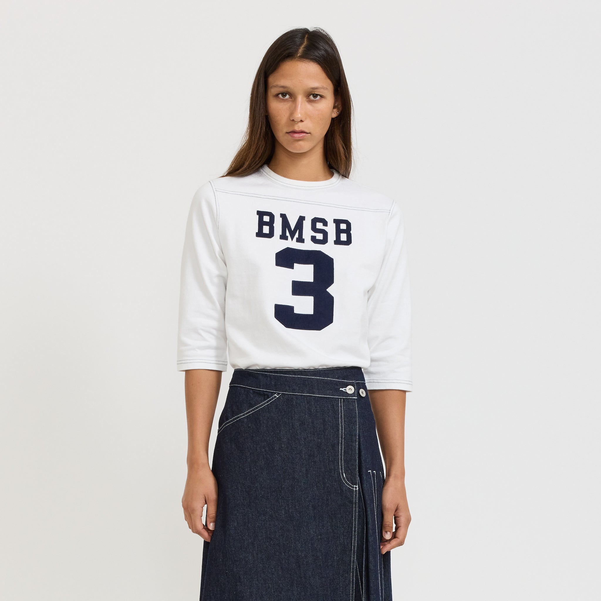 Knit Football 3/4 Tee White