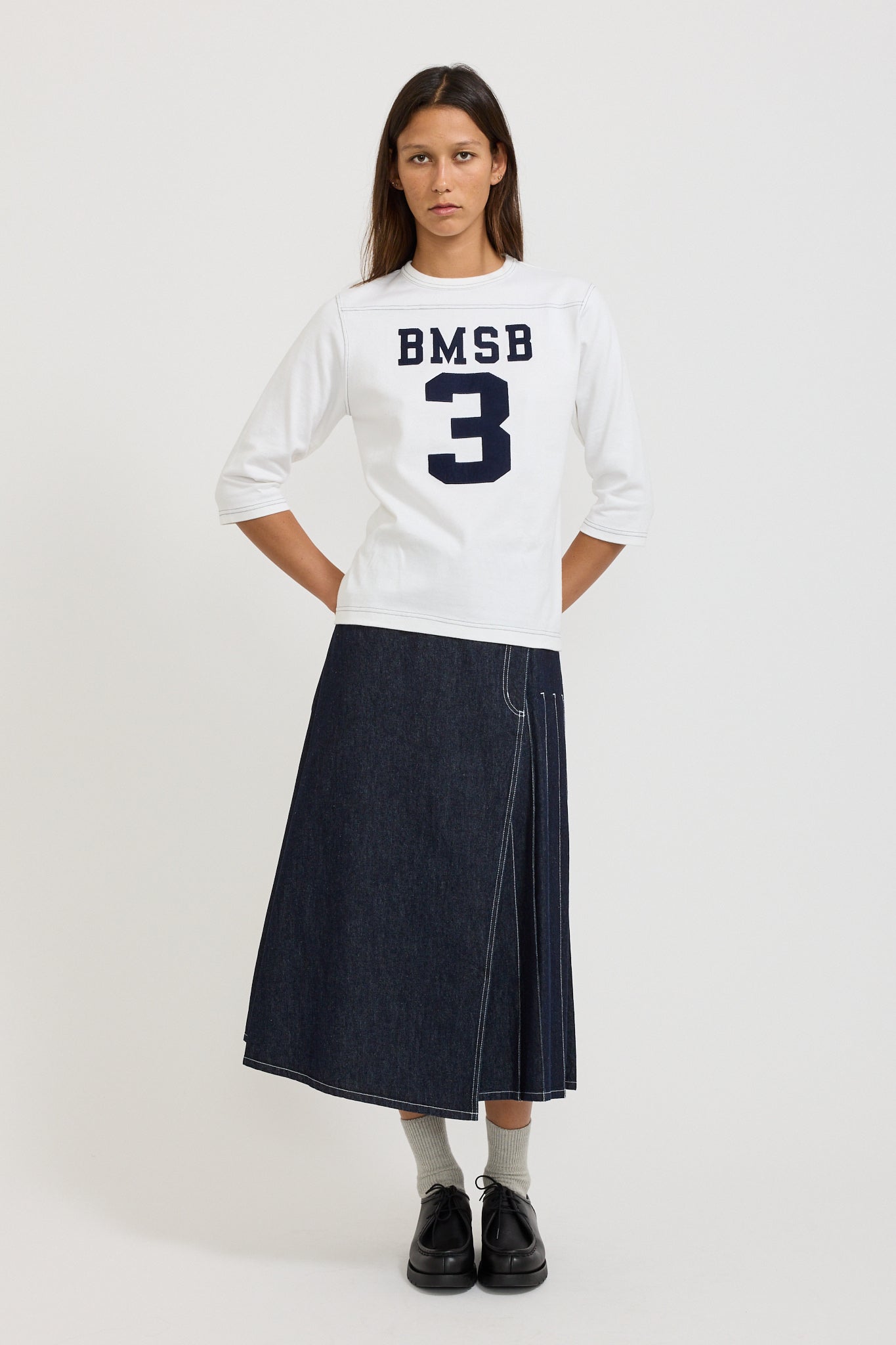 Beams Boy | Knit Football 3/4 Tee White | Maplestore