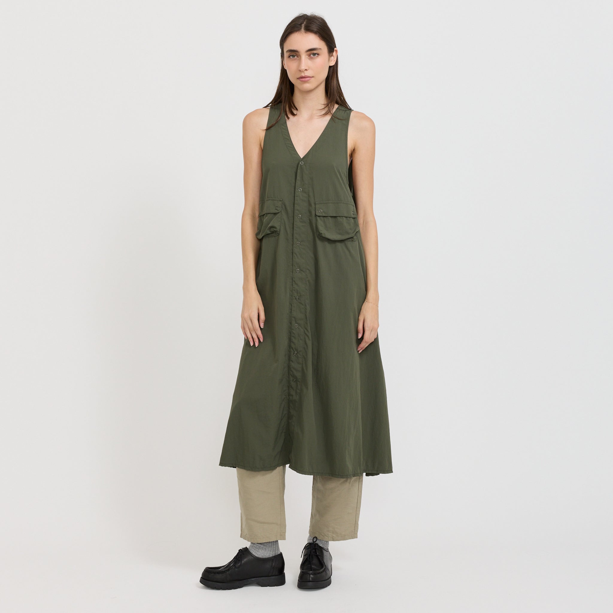 Beams Boy | Nylon Tussah C-1 Non Sleeve Dress Olive | Maplestore