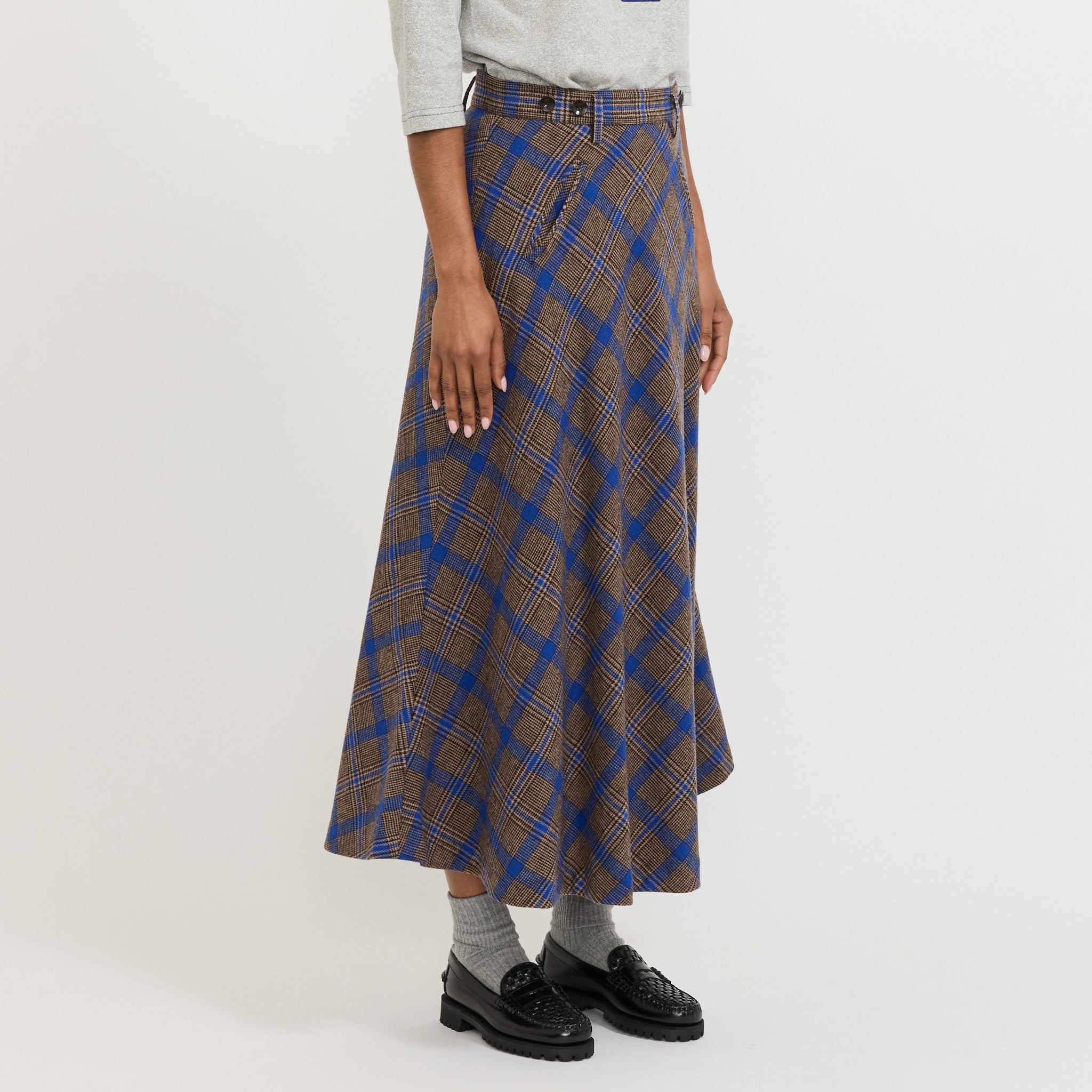 O.Check Long A-Line Skirt Brown