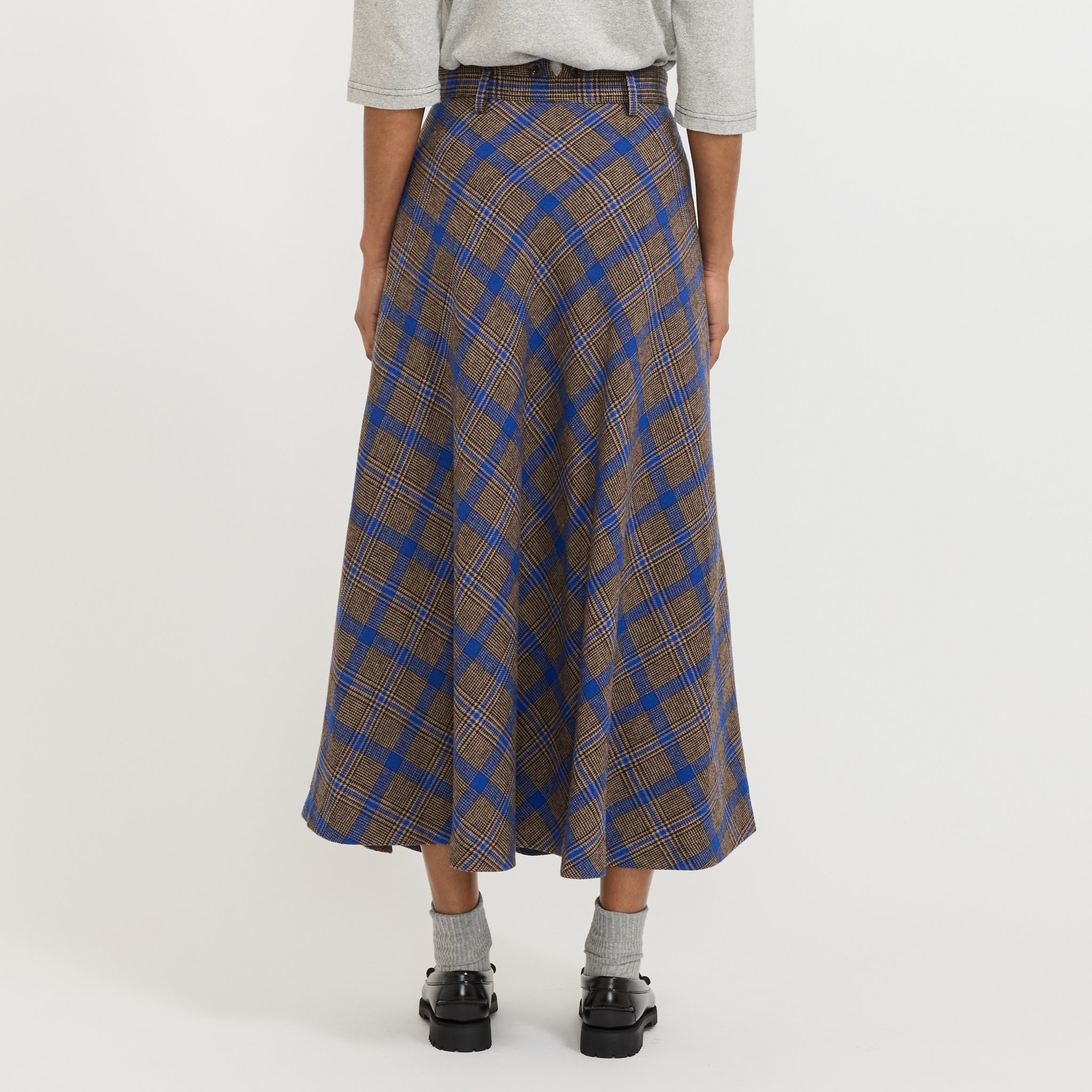 O.Check Long A-Line Skirt Brown