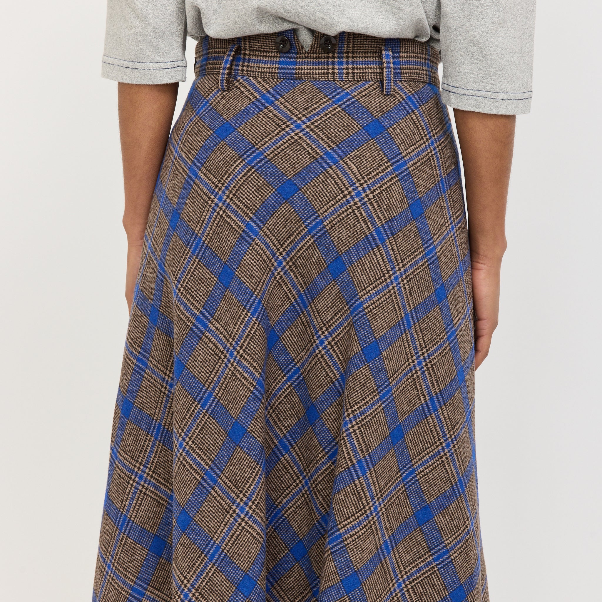 O.Check Long A-Line Skirt Brown