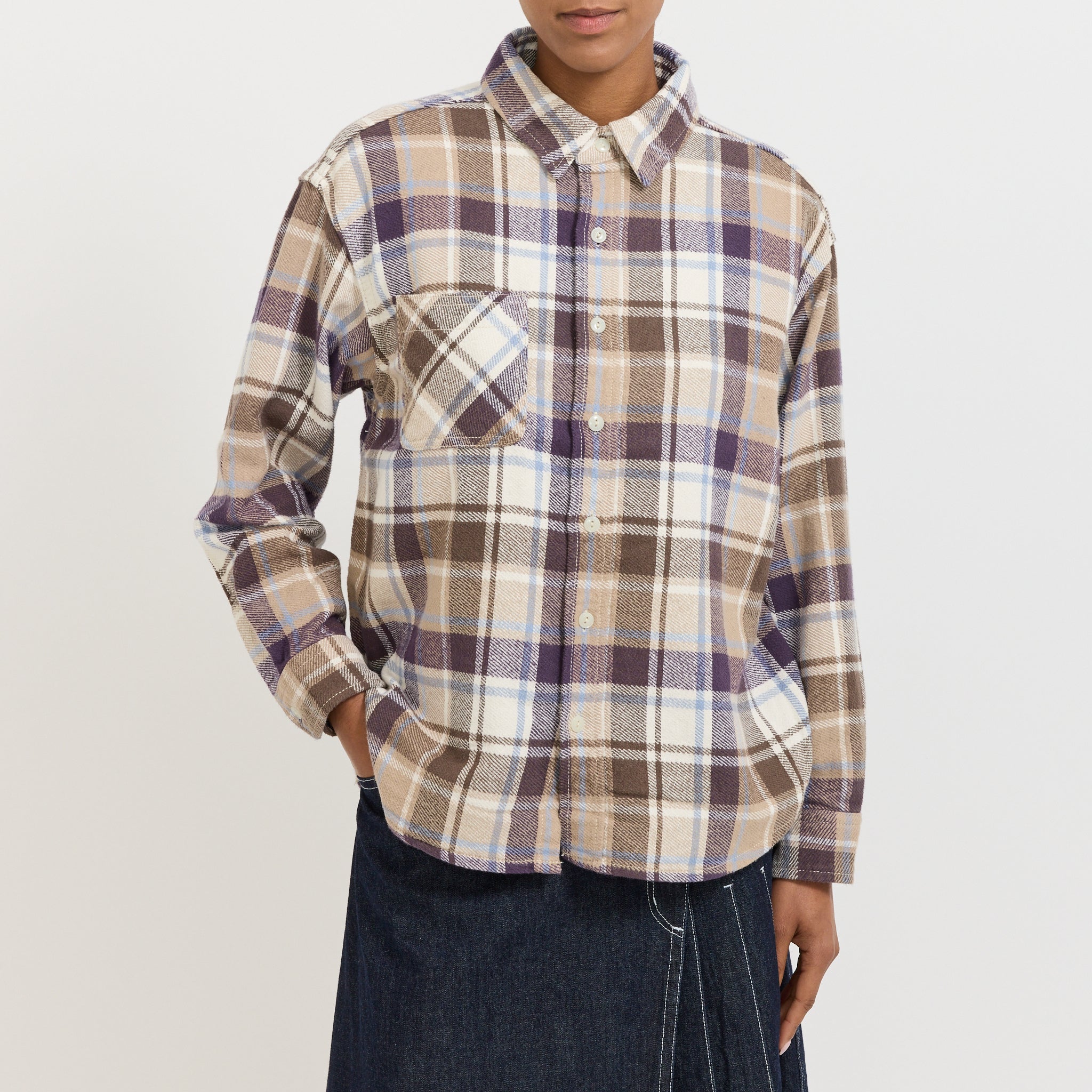 O.Boy Work Check Shirt Ivory