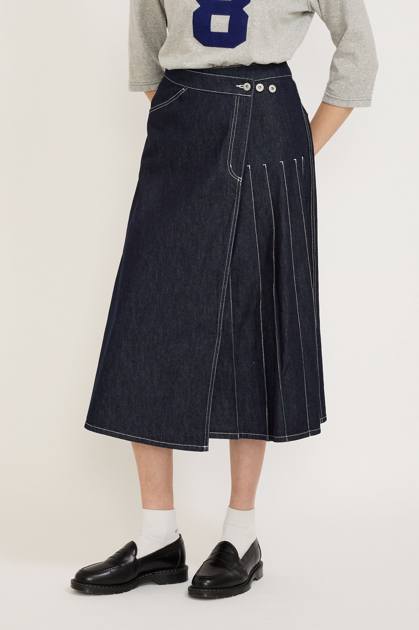 Beams Boy Wrap Pleated Skirt Indigo Maplestore