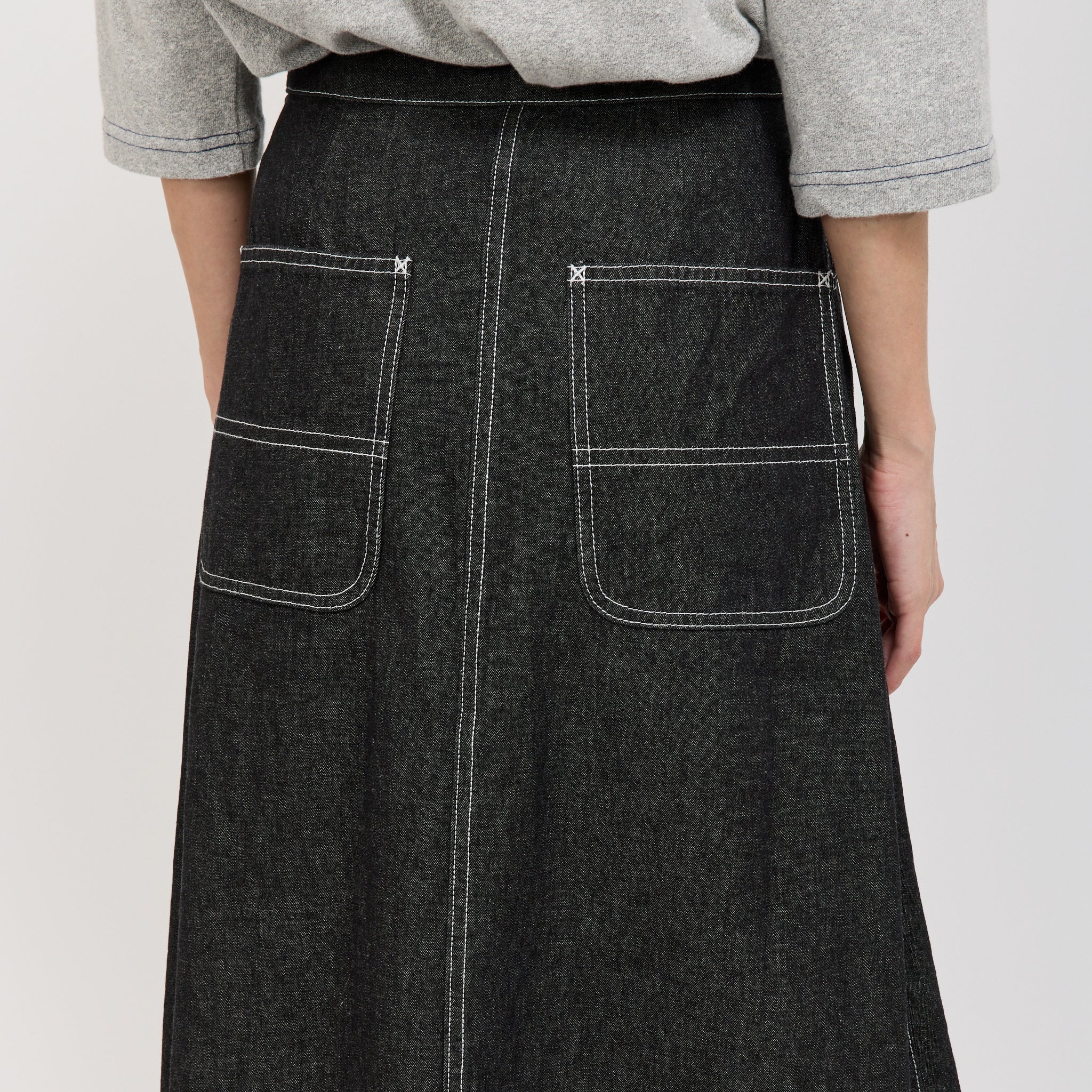 Beams Boy | Wrap Pleated Skirt Black Denim | Maplestore