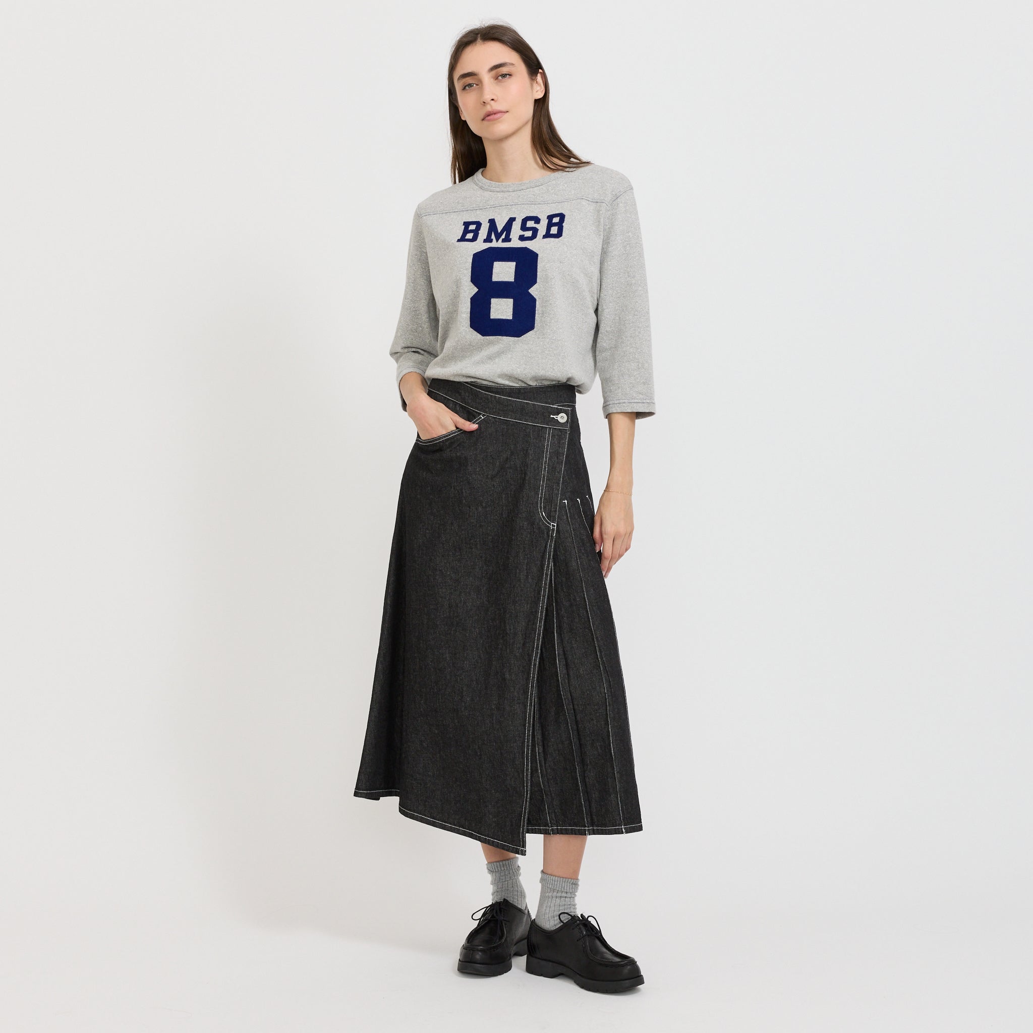 Beams Boy | Wrap Pleated Skirt Black Denim | Maplestore