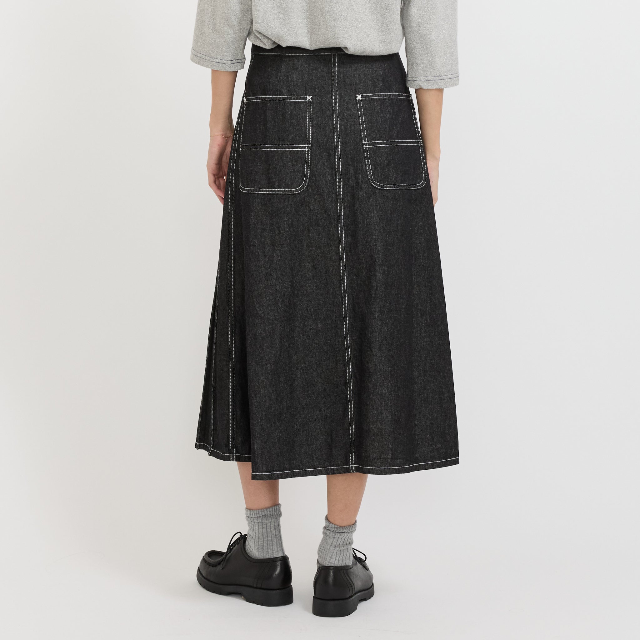 Beams Boy | Wrap Pleated Skirt Black Denim | Maplestore
