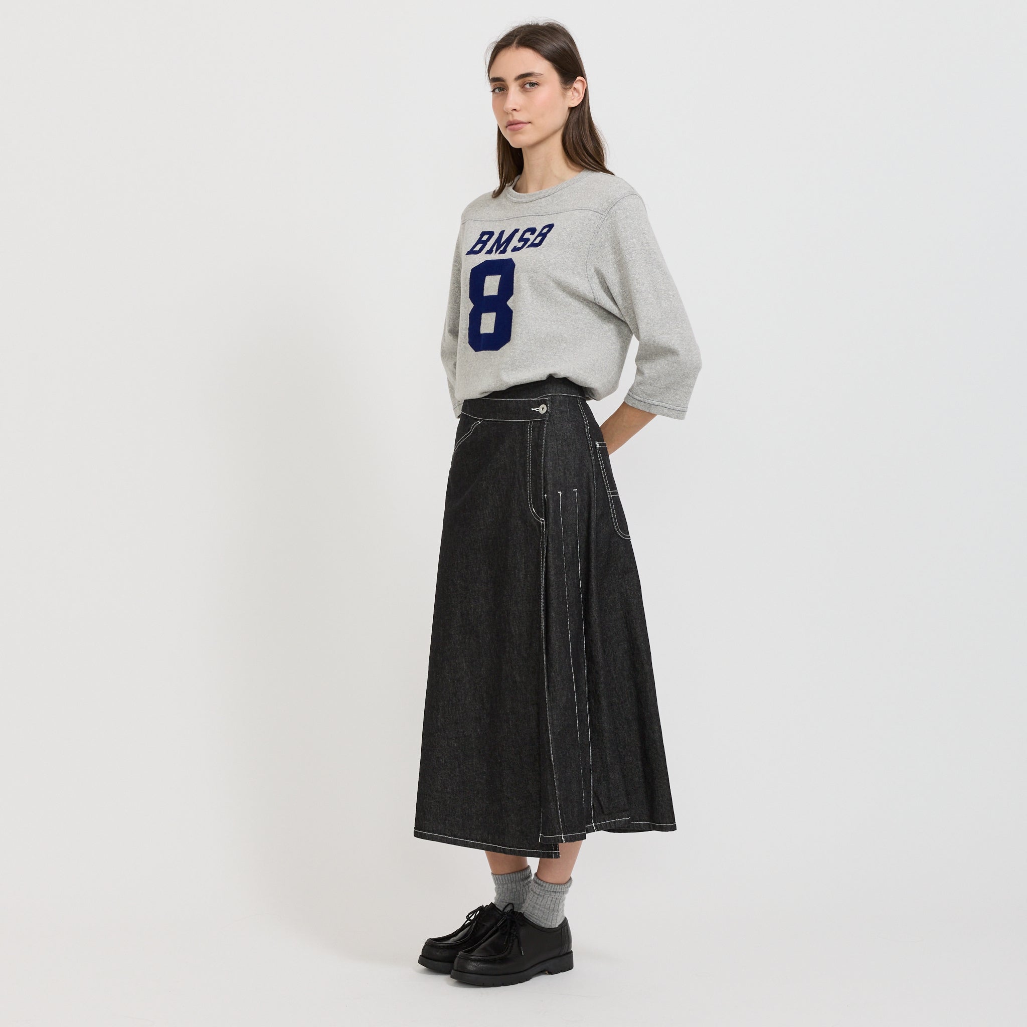 Beams Boy | Wrap Pleated Skirt Black Denim | Maplestore