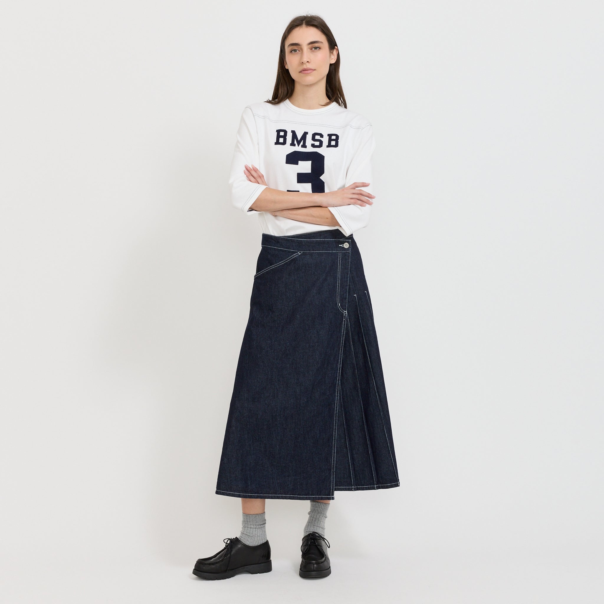 Beams Boy | Wrap Pleated Skirt Indigo | Maplestore