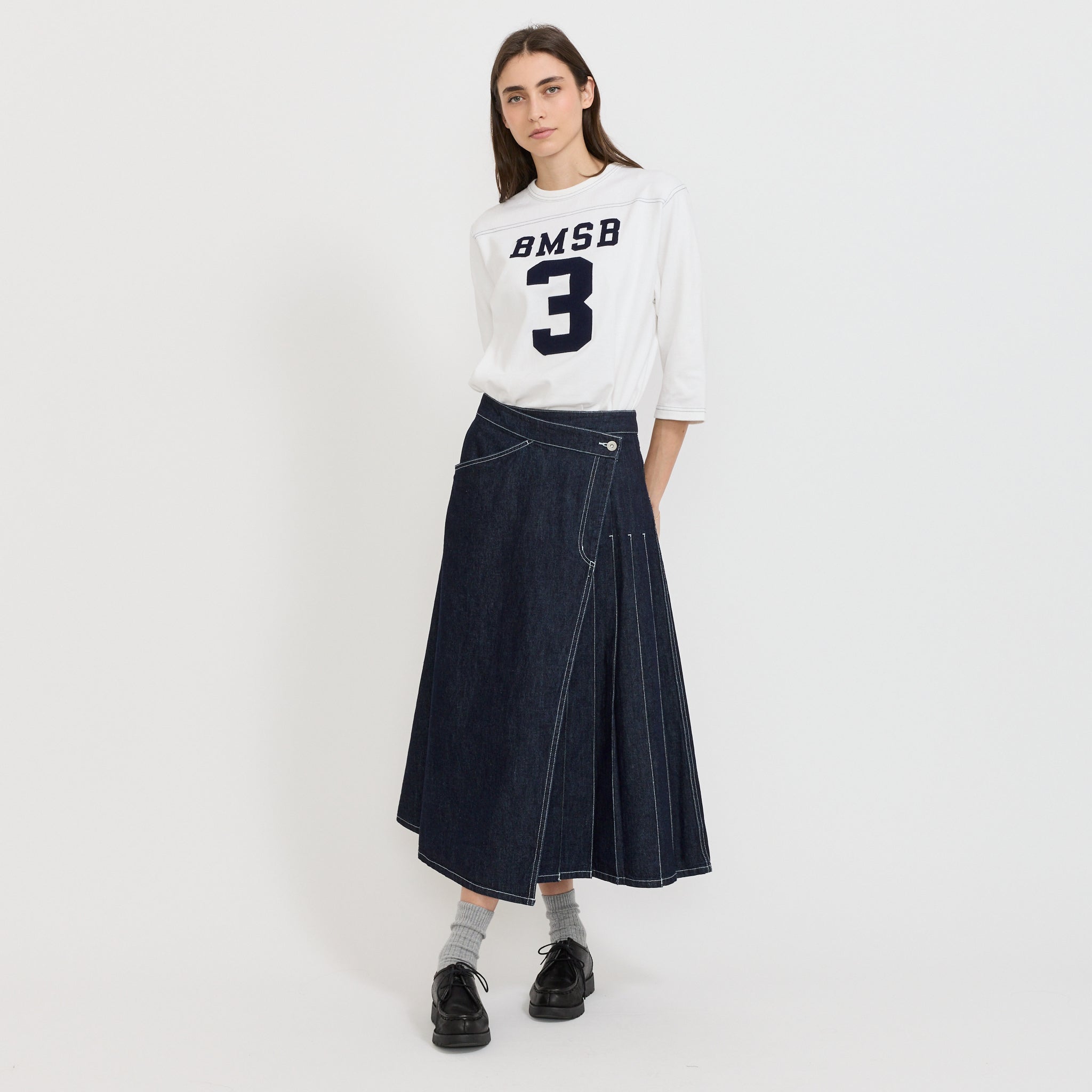 Beams Boy | Wrap Pleated Skirt Indigo | Maplestore