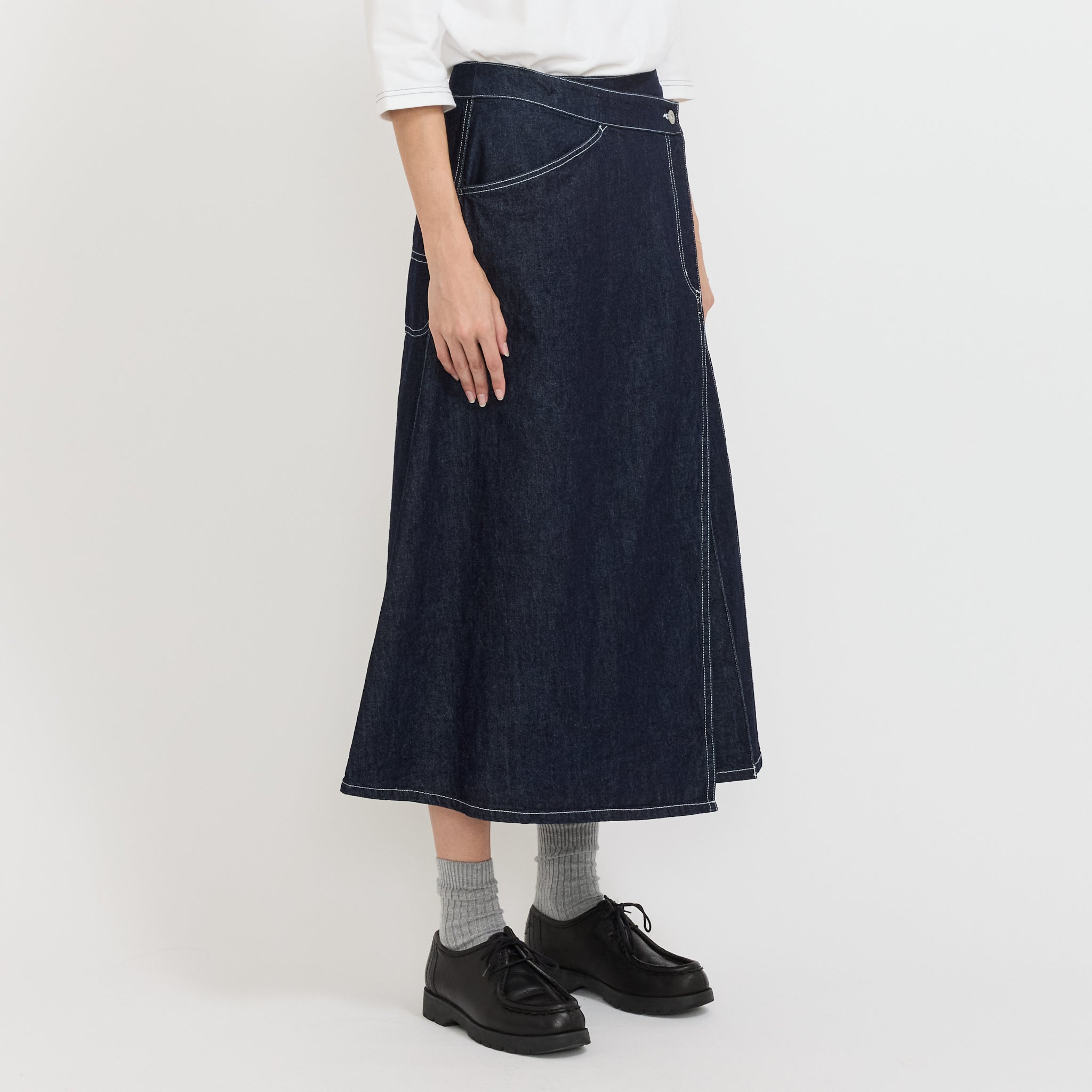 Beams Boy | Wrap Pleated Skirt Indigo | Maplestore