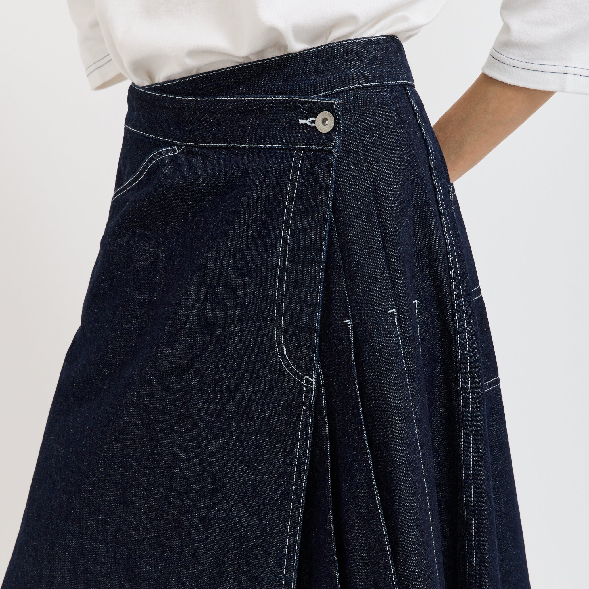 Beams Boy | Wrap Pleated Skirt Indigo | Maplestore