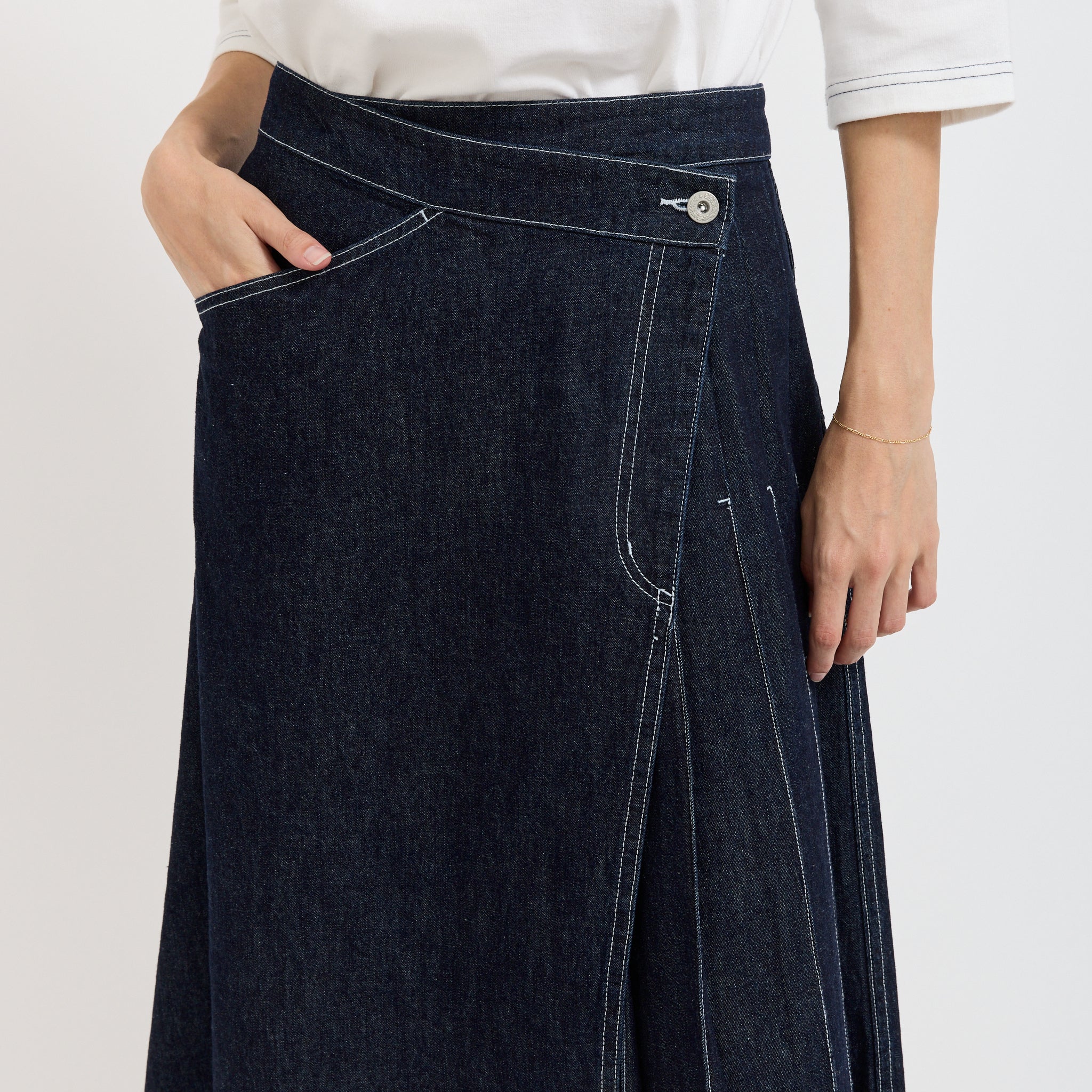 Beams Boy | Wrap Pleated Skirt Indigo | Maplestore