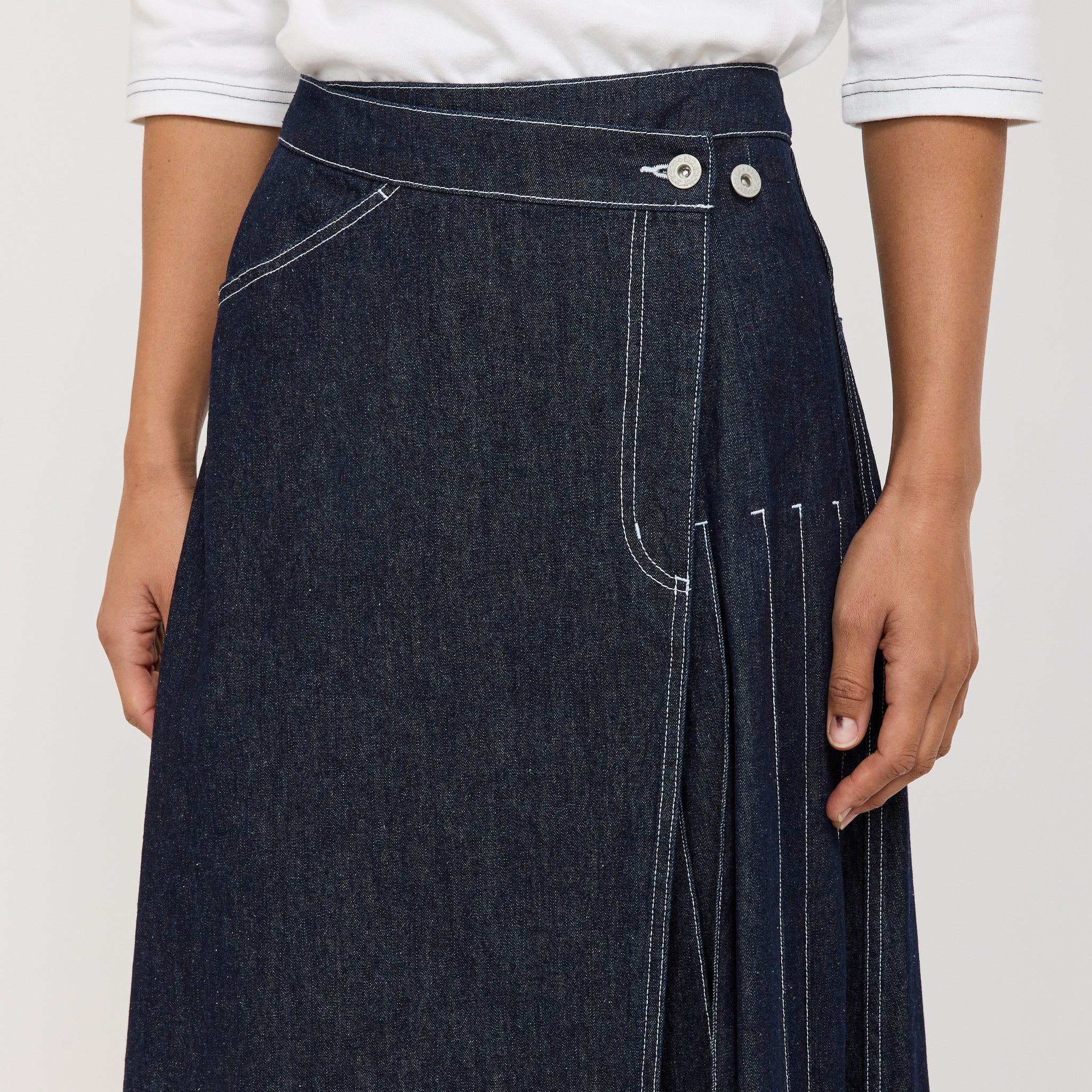 Beams Boy | Wrap Pleated Skirt Indigo | Maplestore