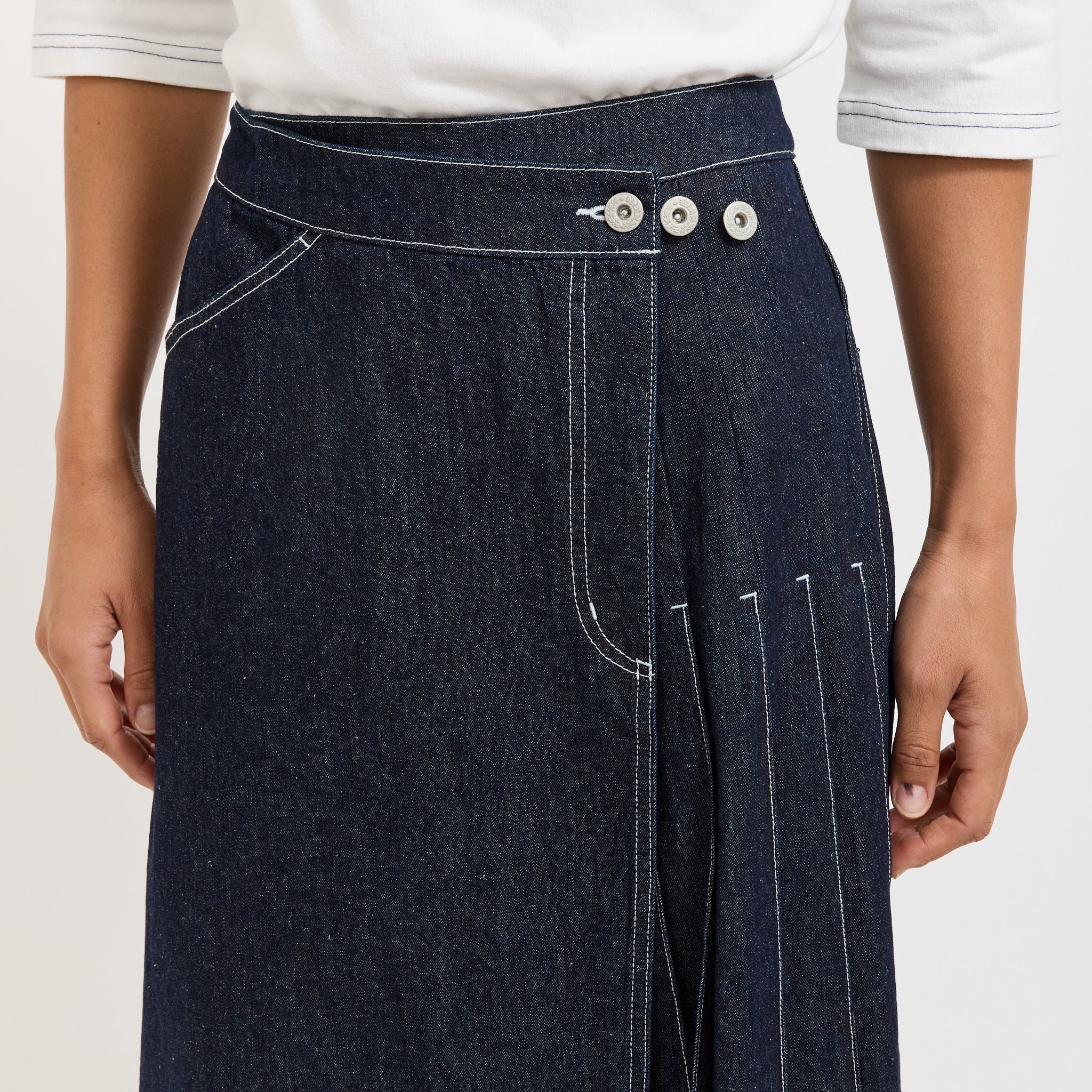 Beams Boy | Wrap Pleated Skirt Indigo | Maplestore