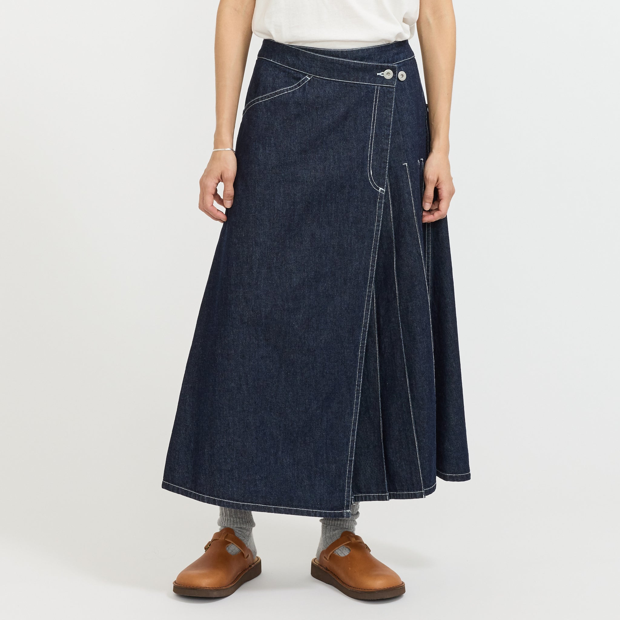 Wrap Pleated Skirt Indigo