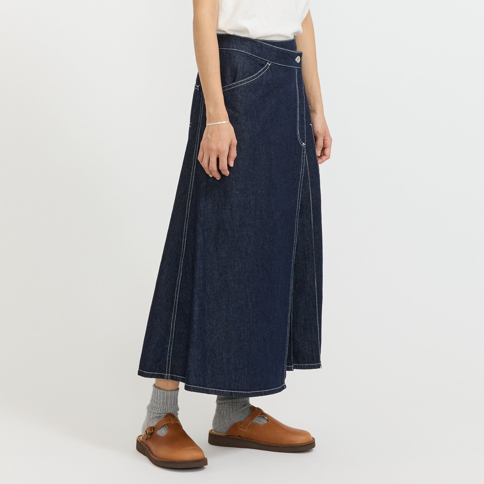 Wrap Pleated Skirt Indigo
