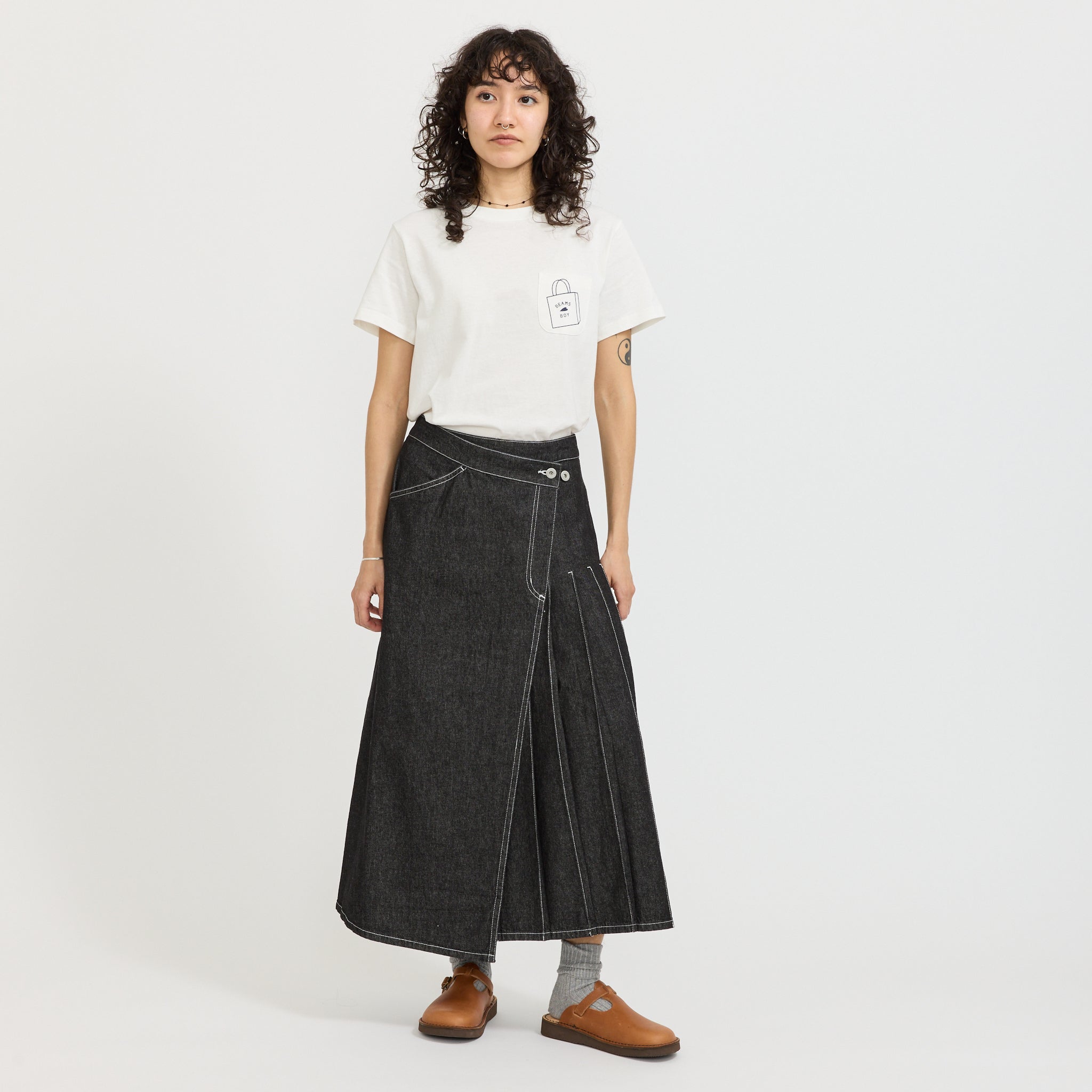 Wrap Pleated Skirt Black Denim