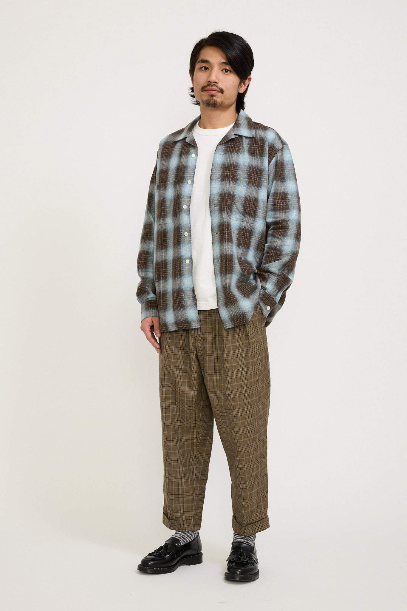 2 Pleats Tapered TW Twill Plaid Pant Light Brown