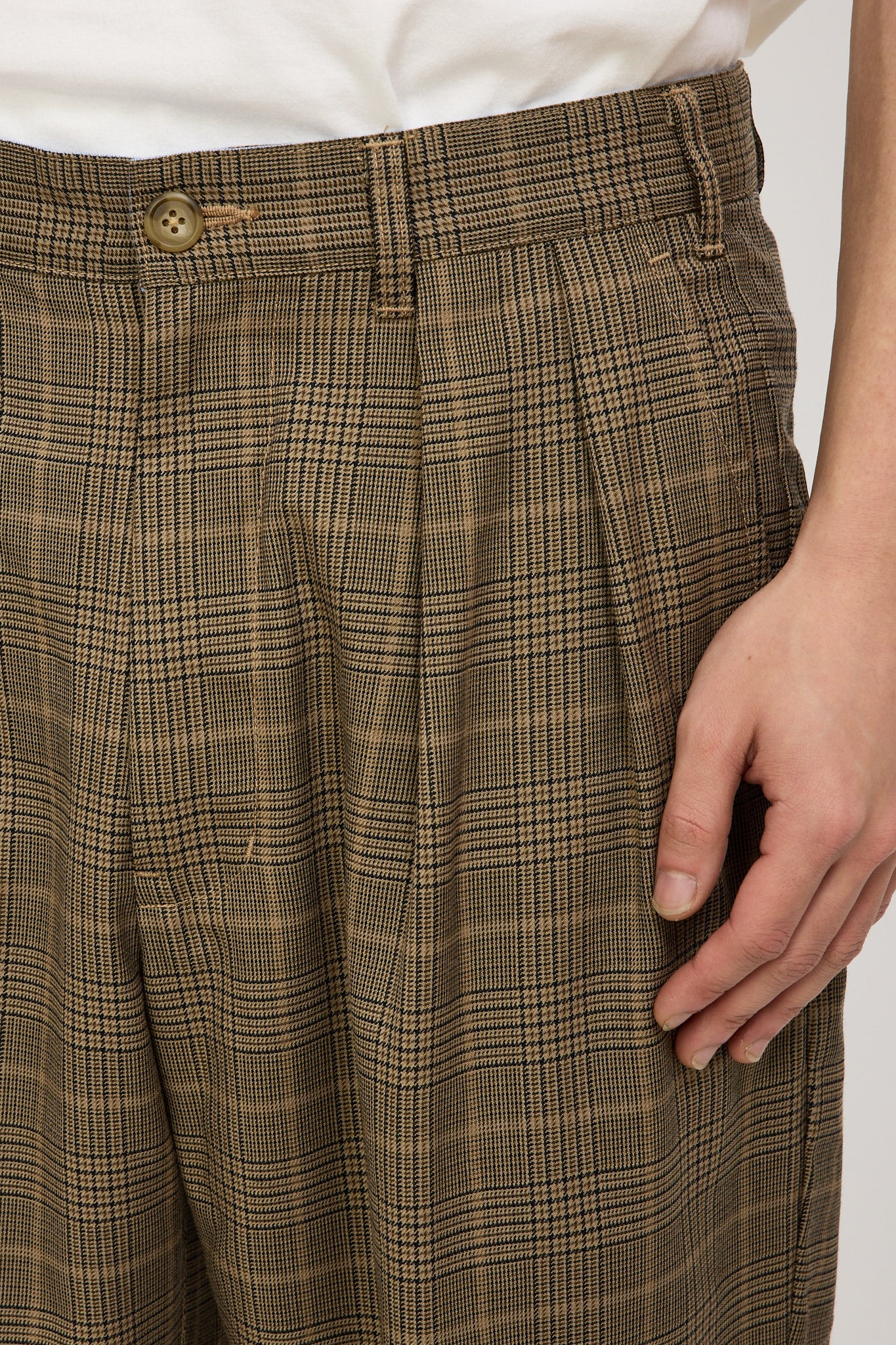 Beams Plus | 2 Pleats Tapered TW Twill Plaid Pant Light Brown | Maplestore