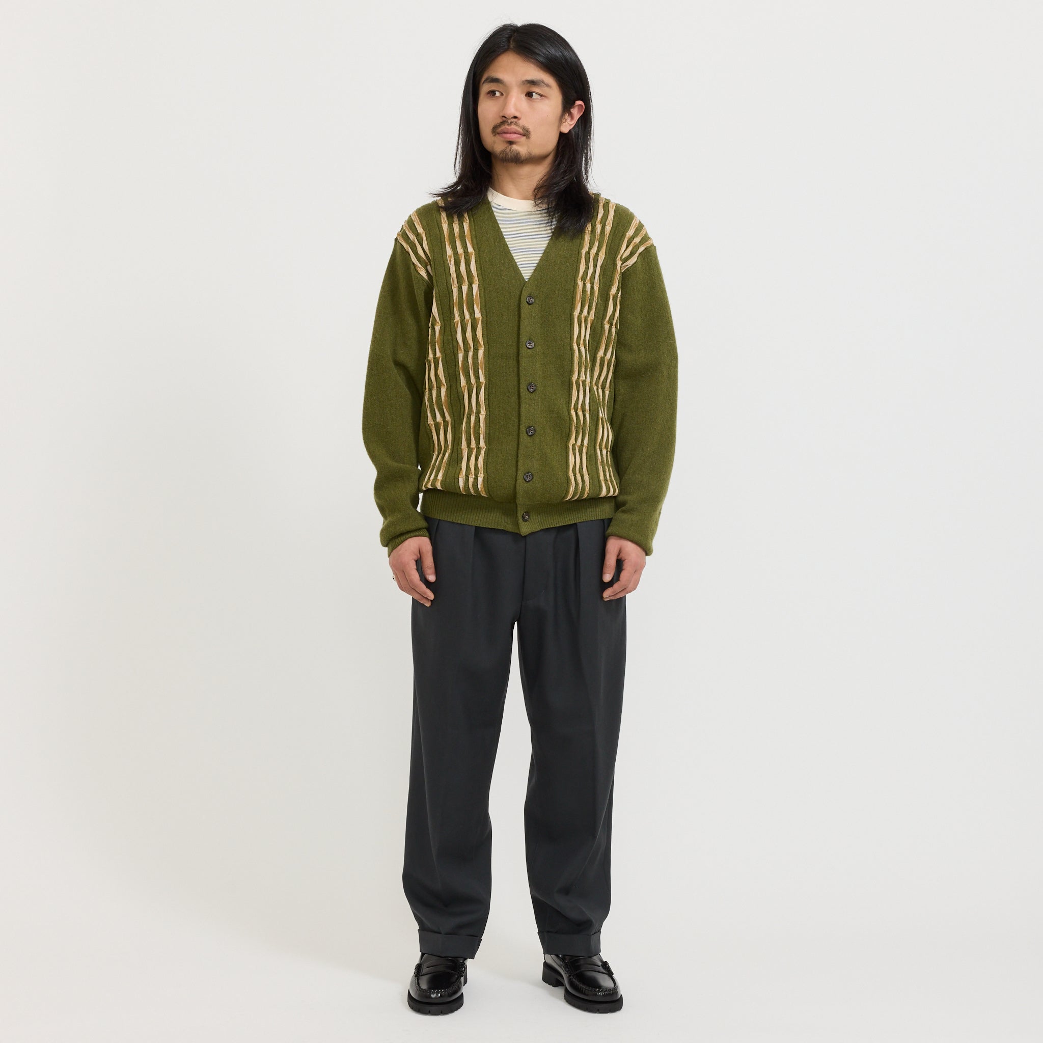Cardigan Born Stripe 14G Olive