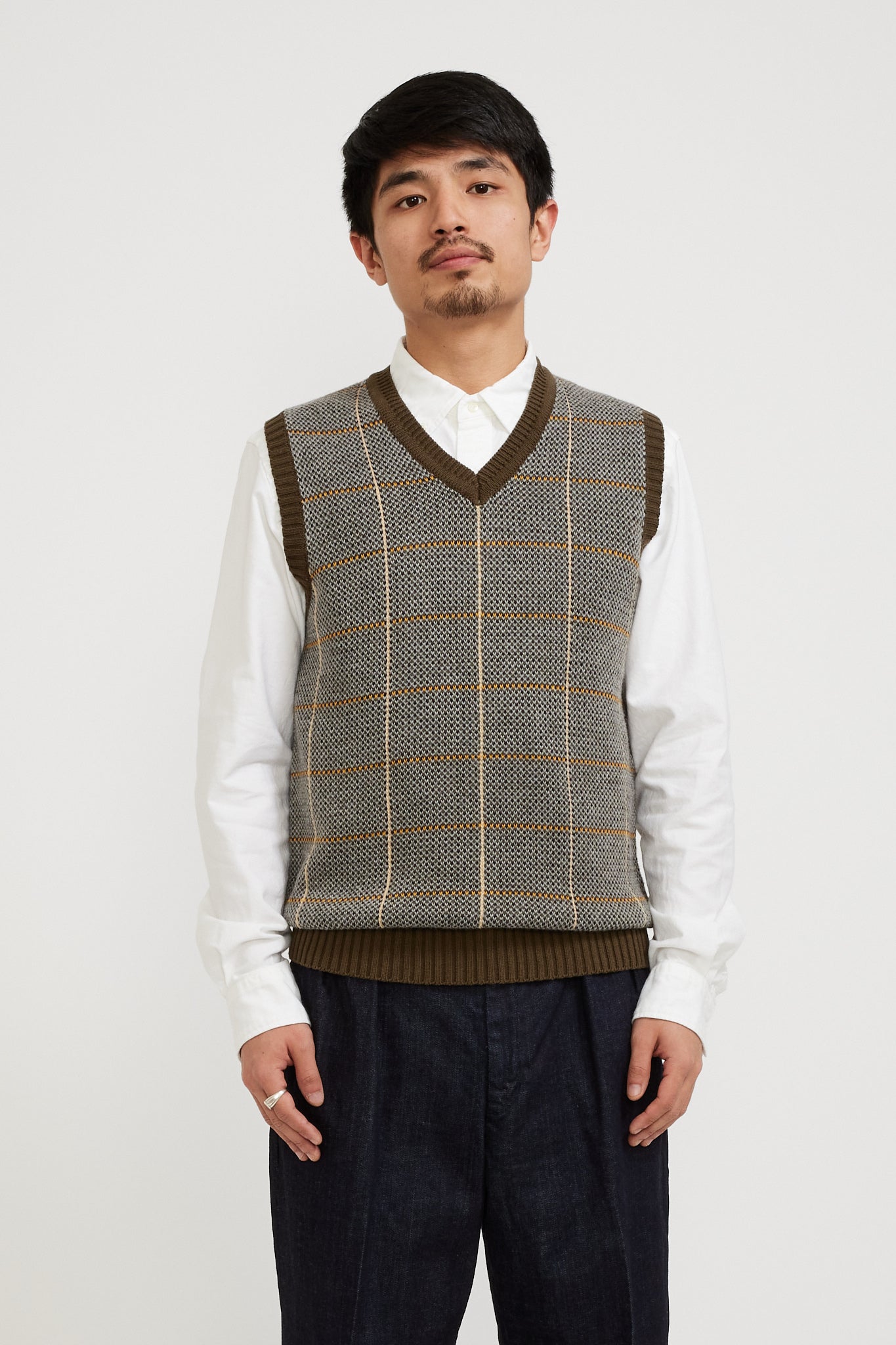 Beams Plus | Cotton Linen Vest Plaid Olive | Maplestore