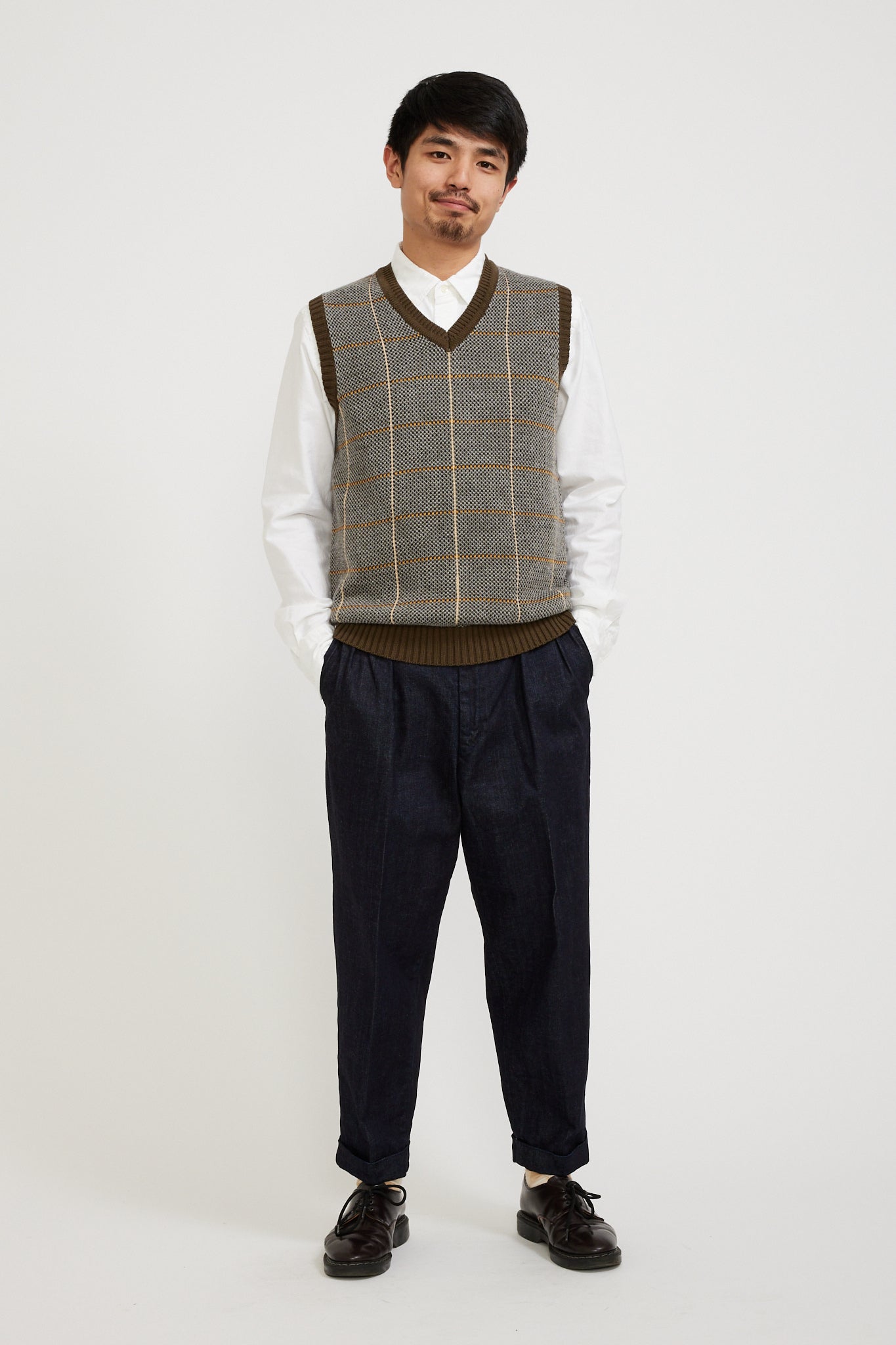 Beams Plus | Cotton Linen Vest Plaid Olive | Maplestore