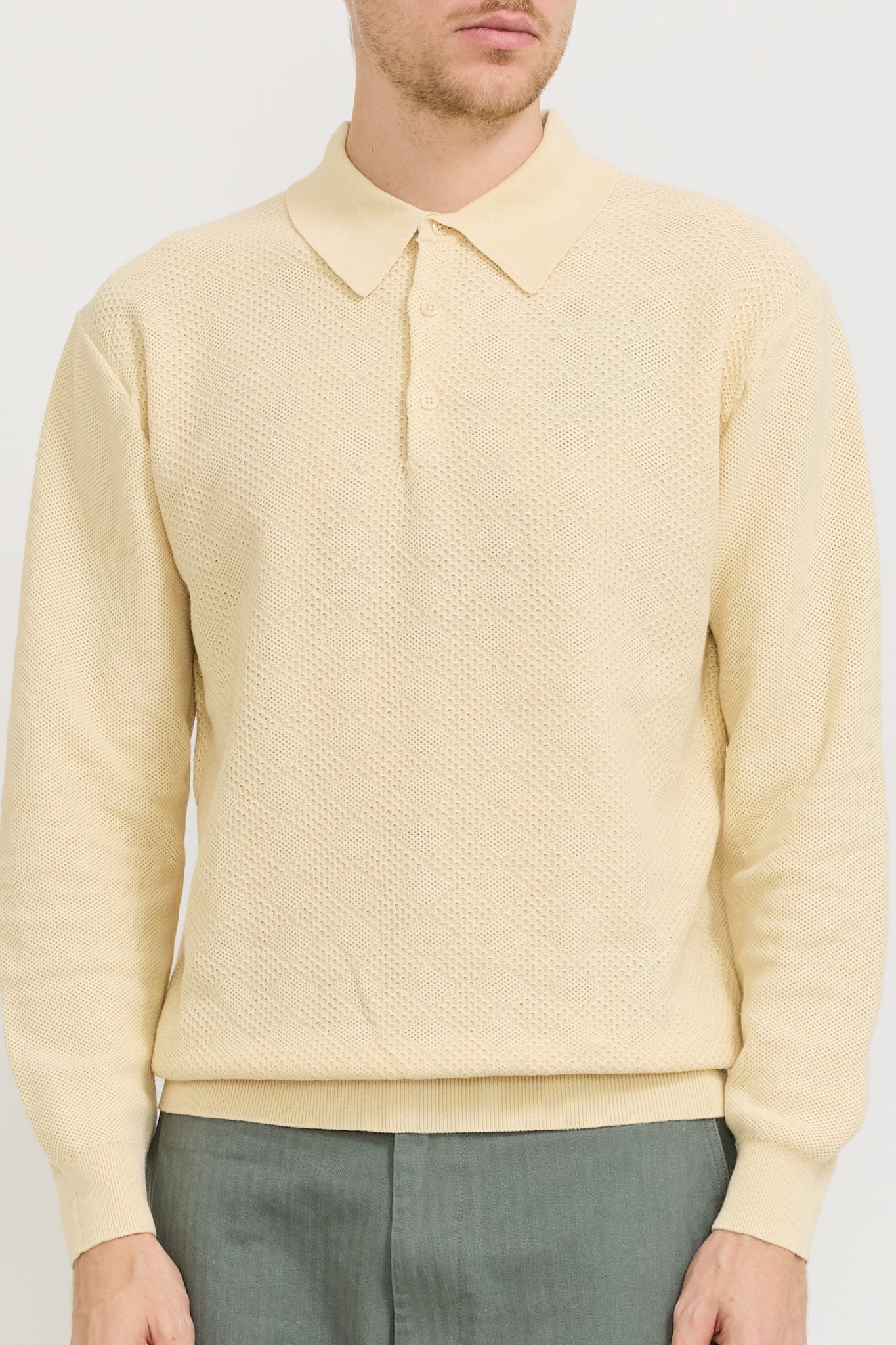 Knit Polo Diamond Pattern Off White