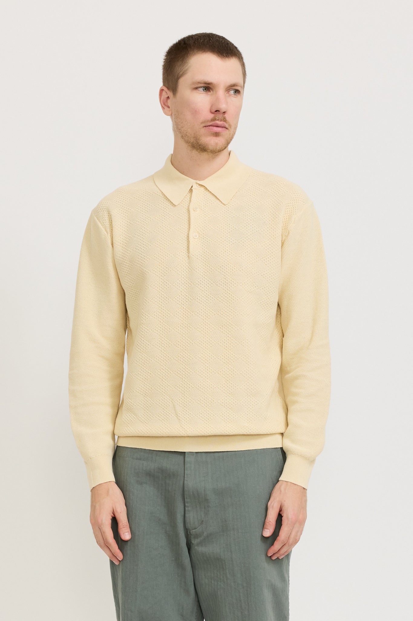 Knit Polo Diamond Pattern Off White