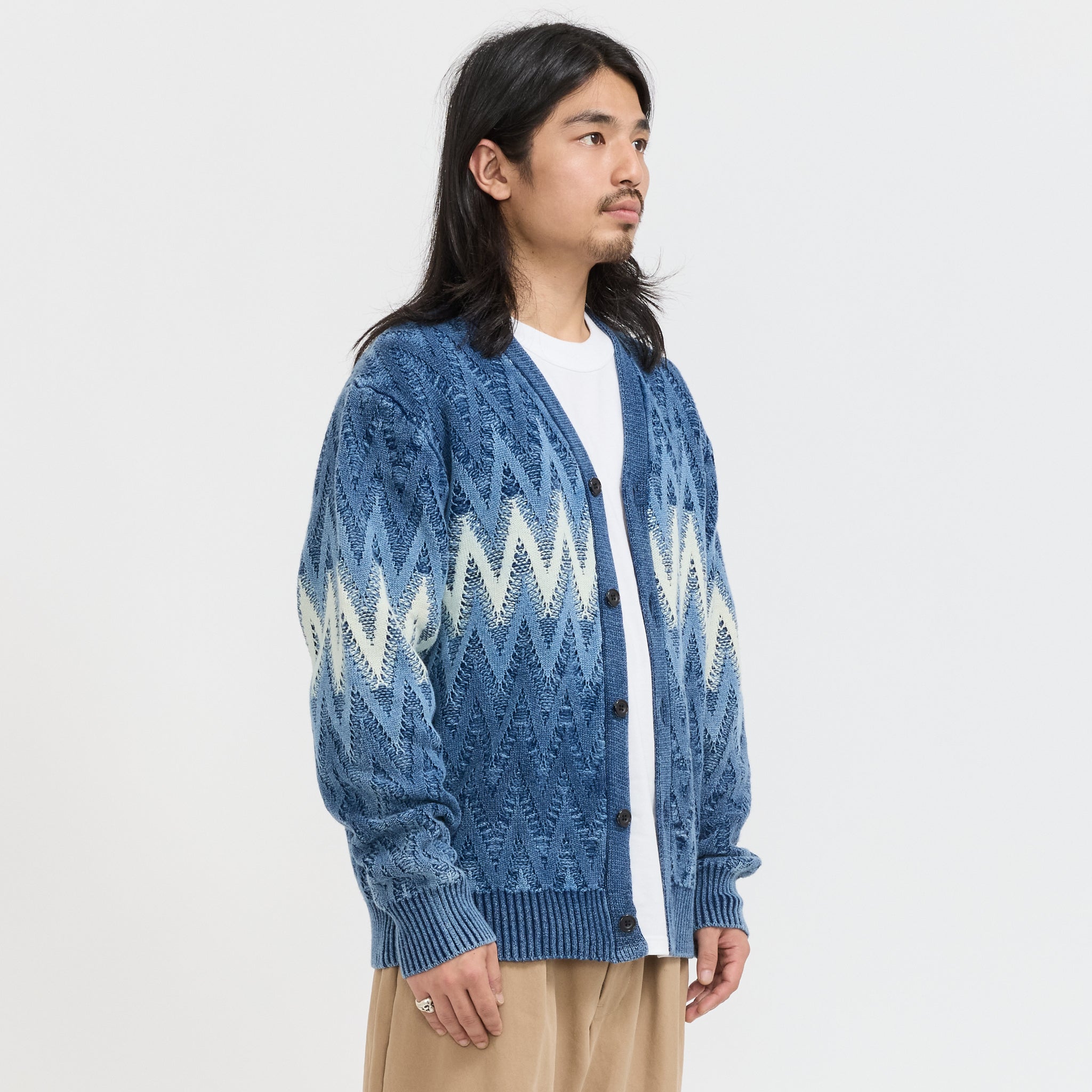 Beams Plus | Cardigan Jacquard Indigo Yarn Indigo | Maplestore