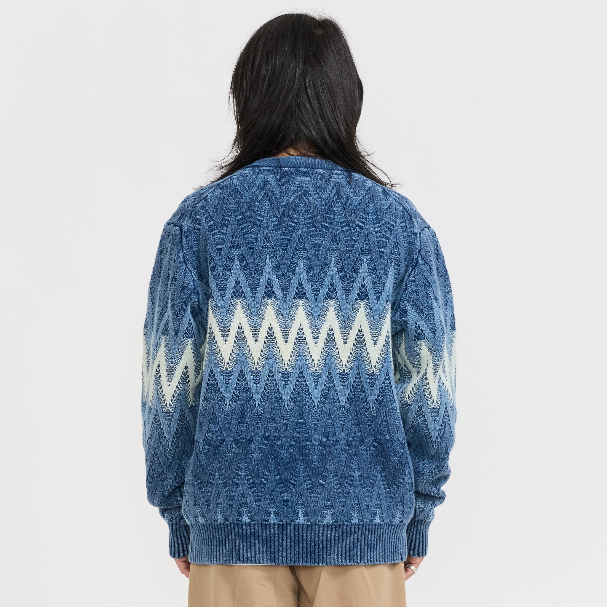 Beams Plus | Cardigan Jacquard Indigo Yarn Indigo | Maplestore