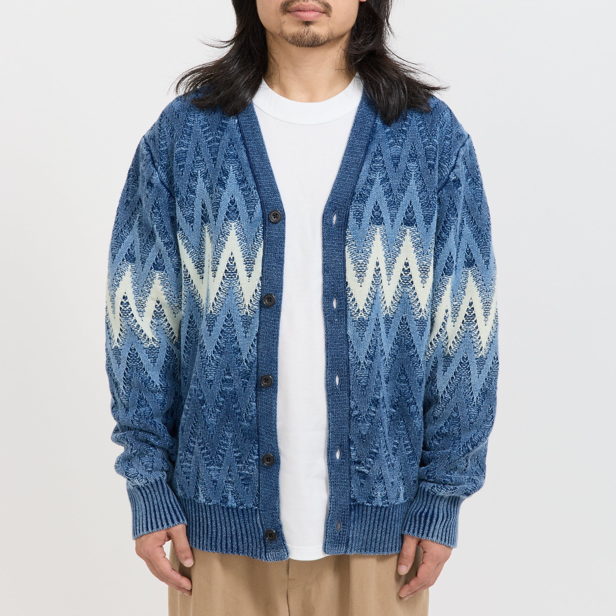 Beams Plus | Cardigan Jacquard Indigo Yarn Indigo | Maplestore