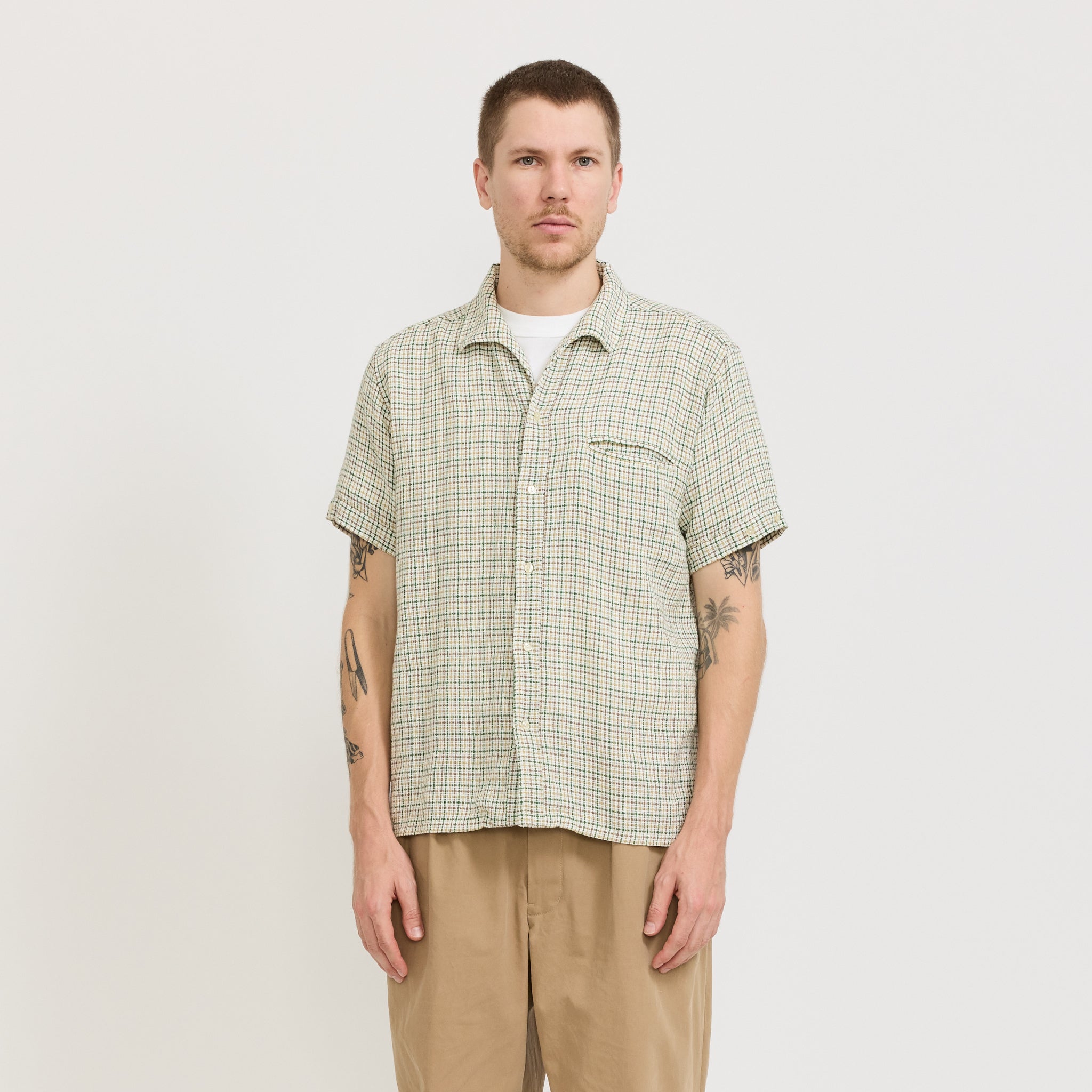 Beams Plus | Italian Collar Gunclub Mesh Shirt White | Maplestore