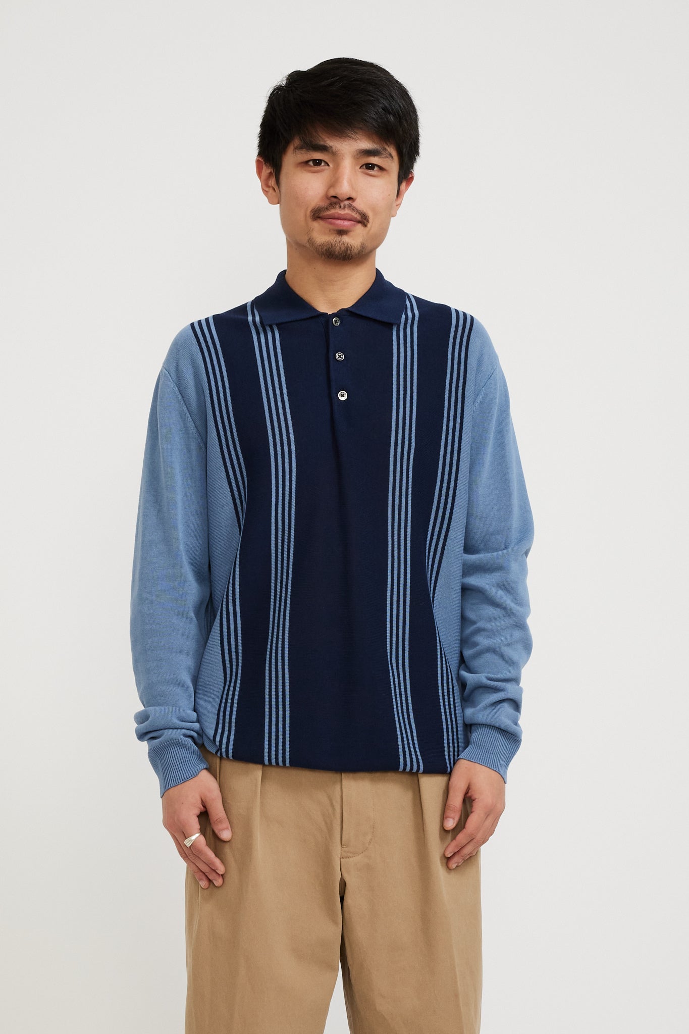 Beams Plus | Knit Polo Stripe 12G Blue | Maplestore