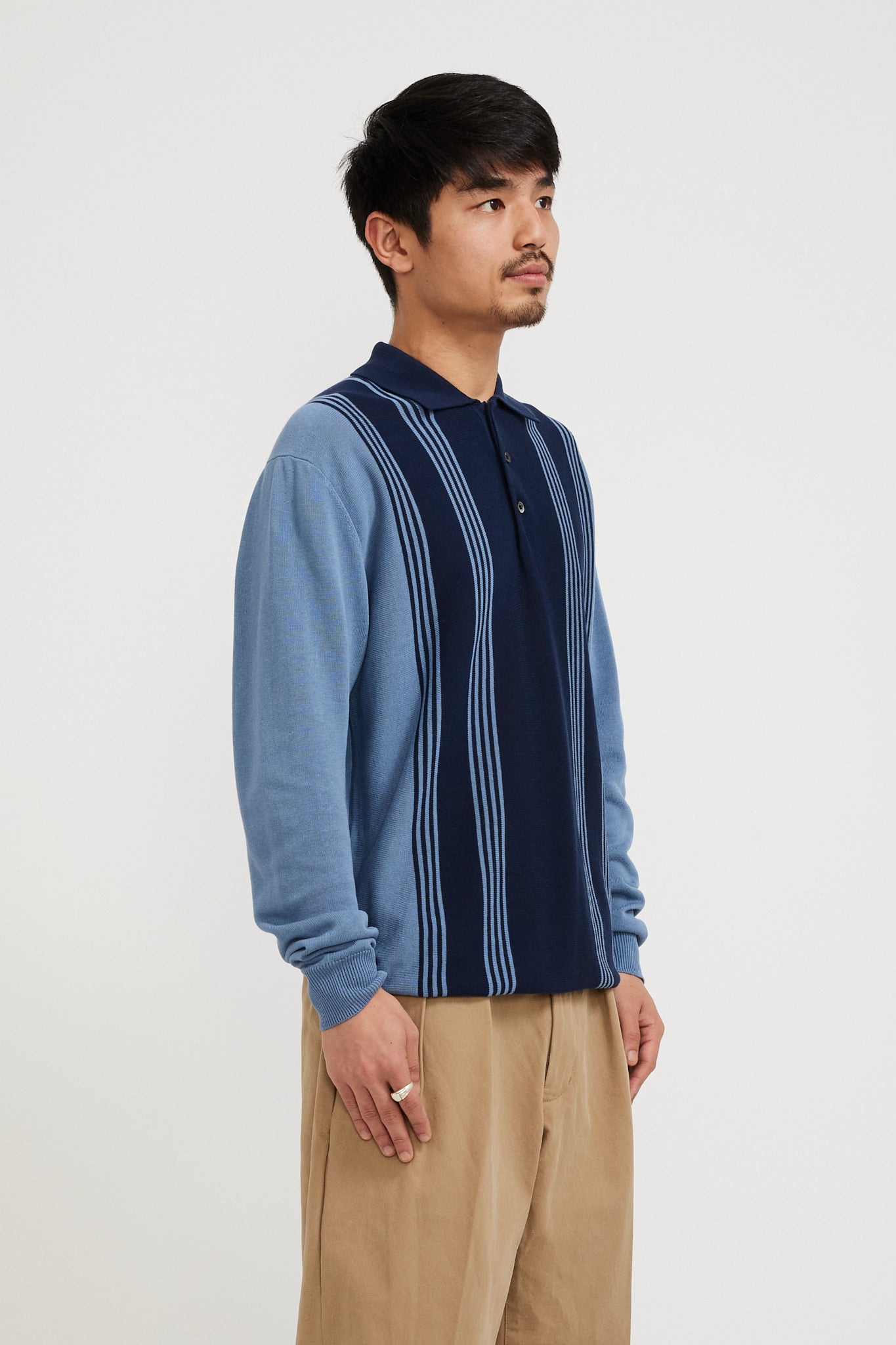 Beams Plus | Knit Polo Stripe 12G Blue | Maplestore