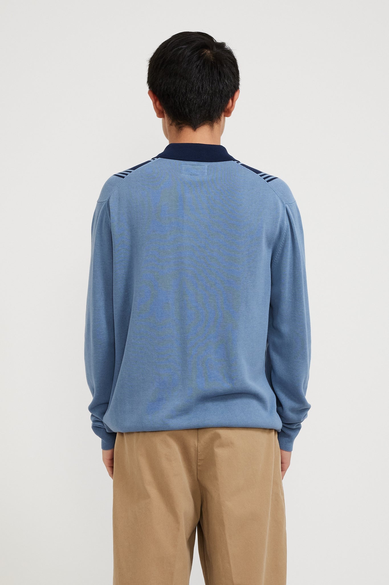 Beams Plus | Knit Polo Stripe 12G Blue | Maplestore