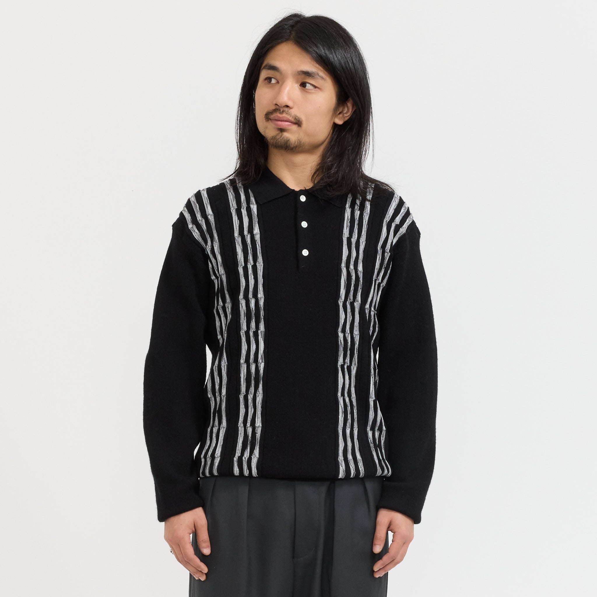 Knit Polo Born Stripe 14G Black | Maplestore