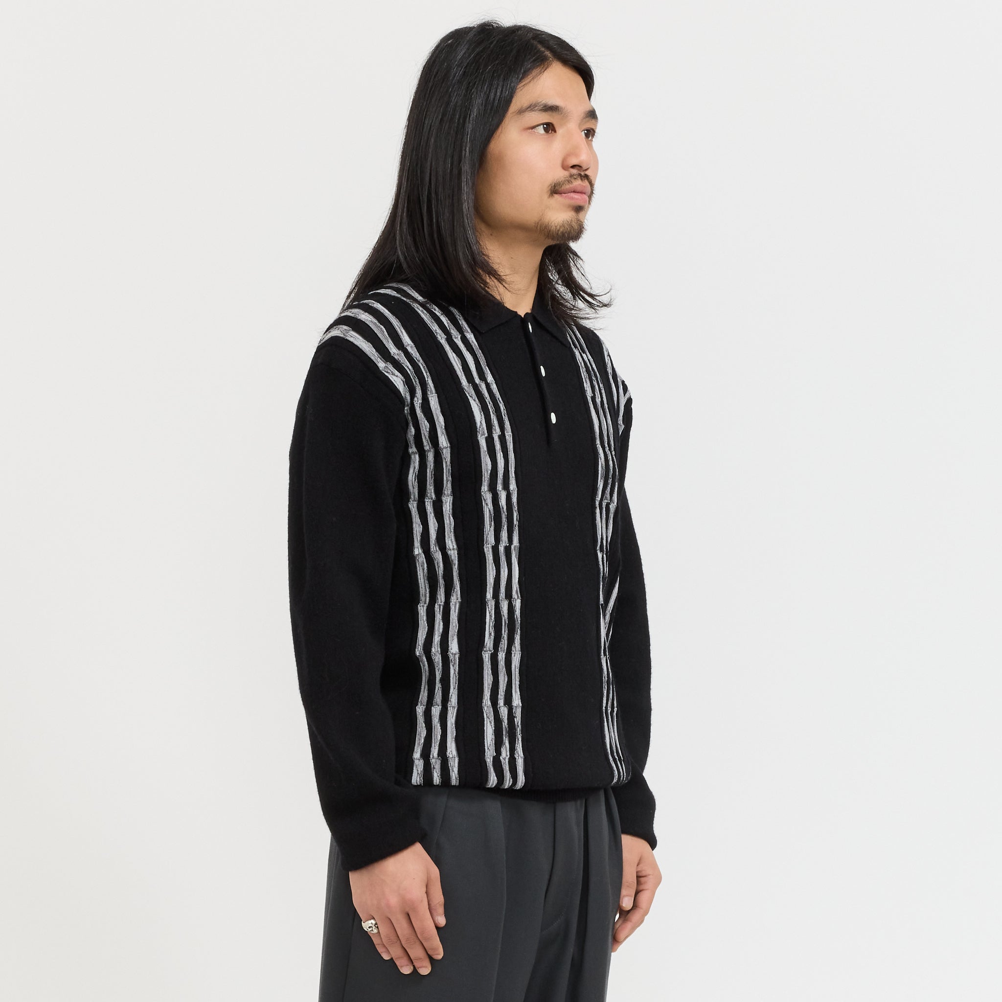 Knit Polo Born Stripe 14G Black