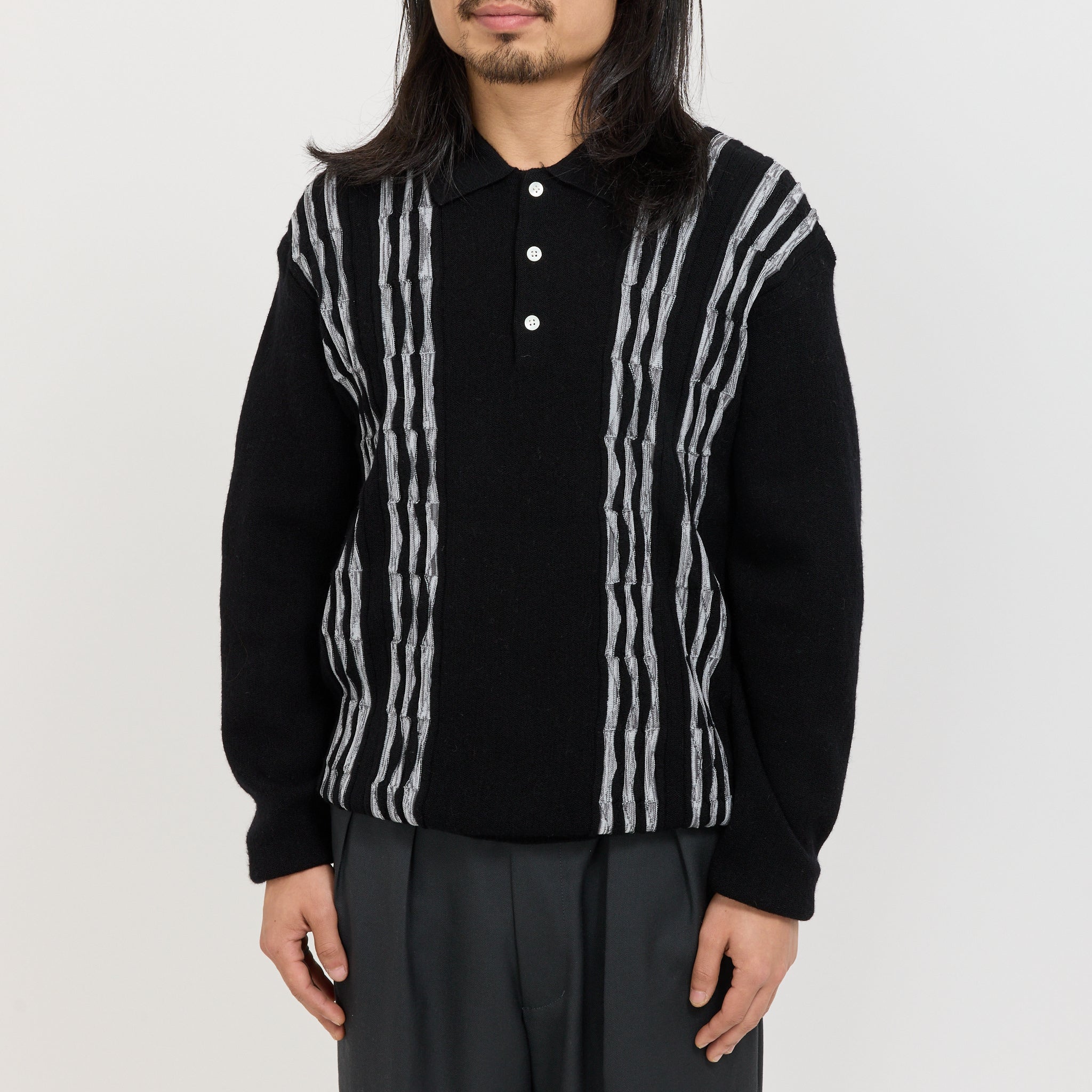Knit Polo Born Stripe 14G Black