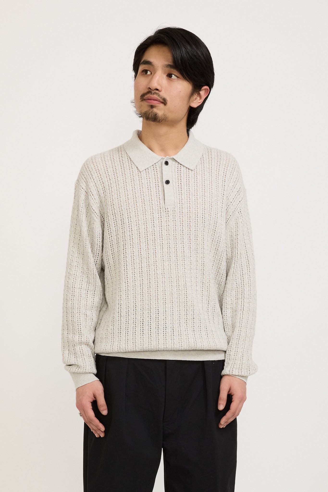 Beams Plus | Knit Polo Cable Ash | Maplestore