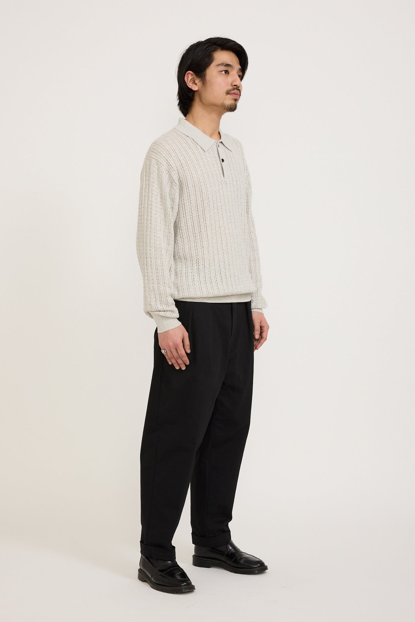 Beams Plus | Knit Polo Cable Ash | Maplestore