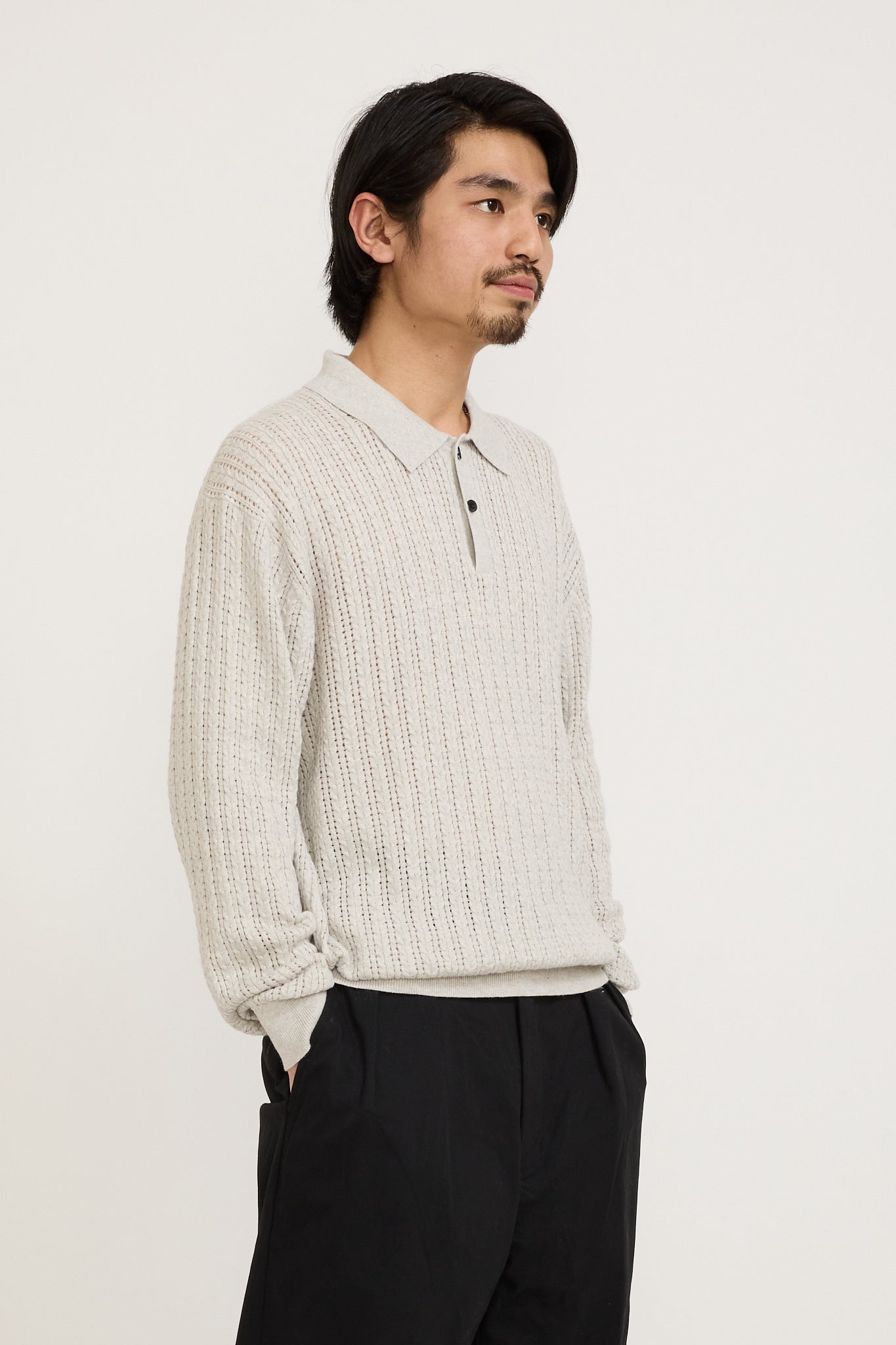 Beams Plus | Knit Polo Cable Ash | Maplestore