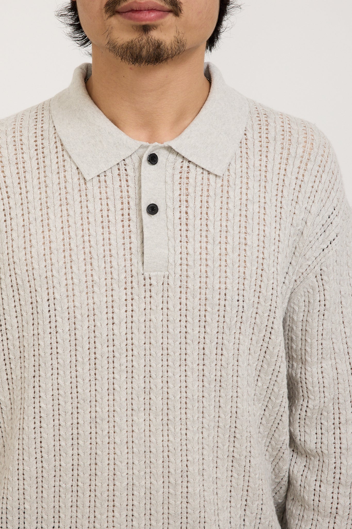 Beams Plus | Knit Polo Cable Ash | Maplestore