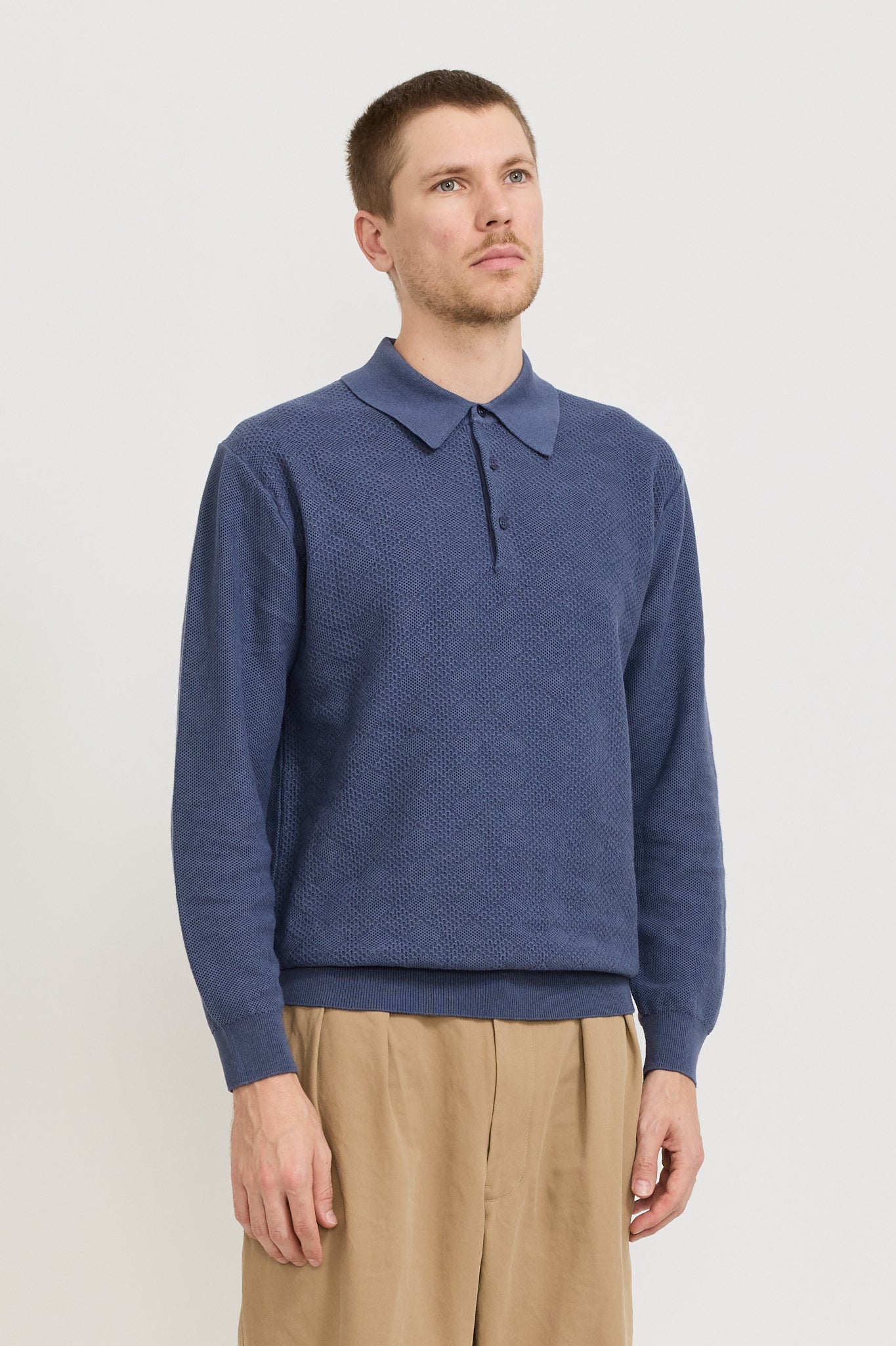 Knit Polo Diamond Pattern Blue