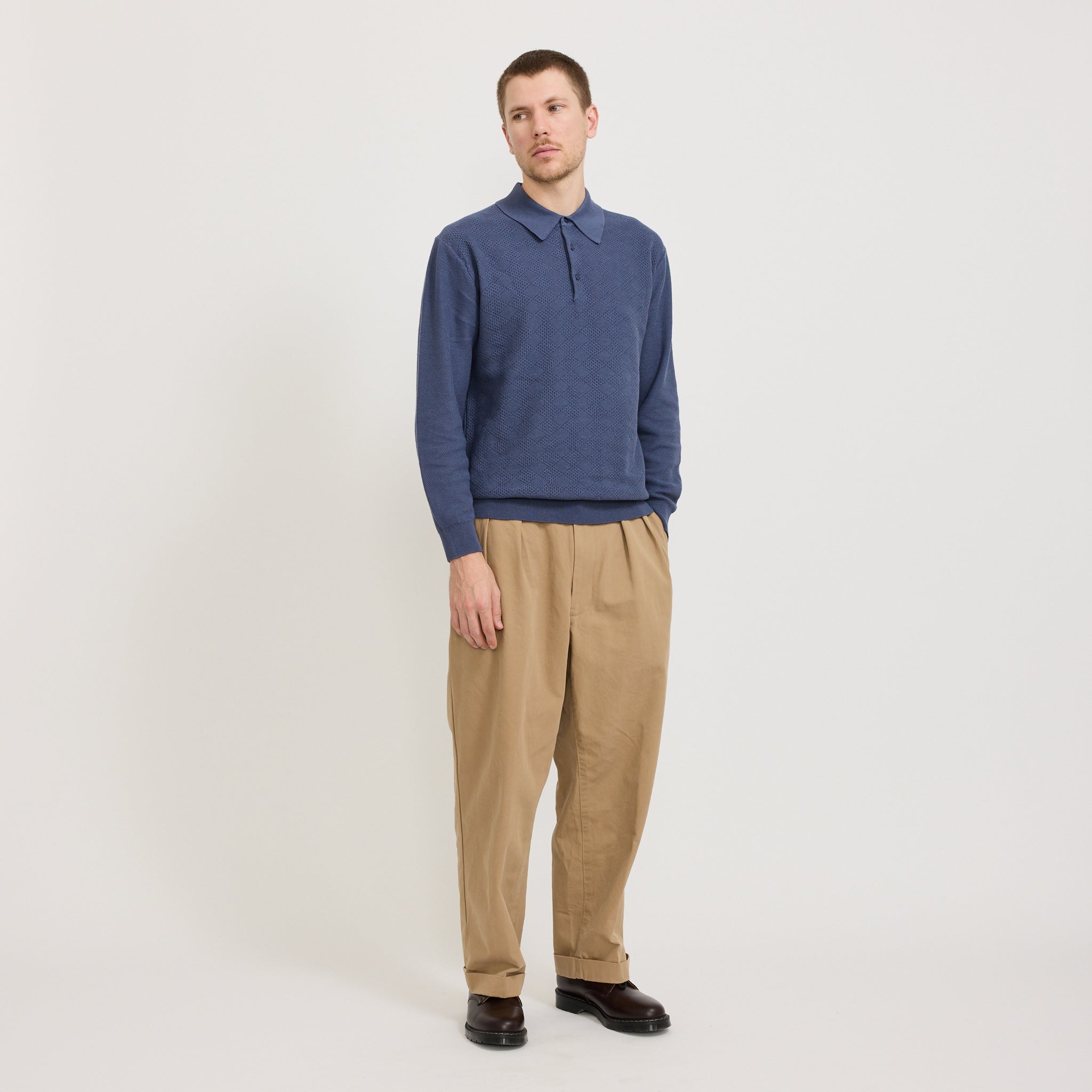 Knit Polo Diamond Pattern Blue