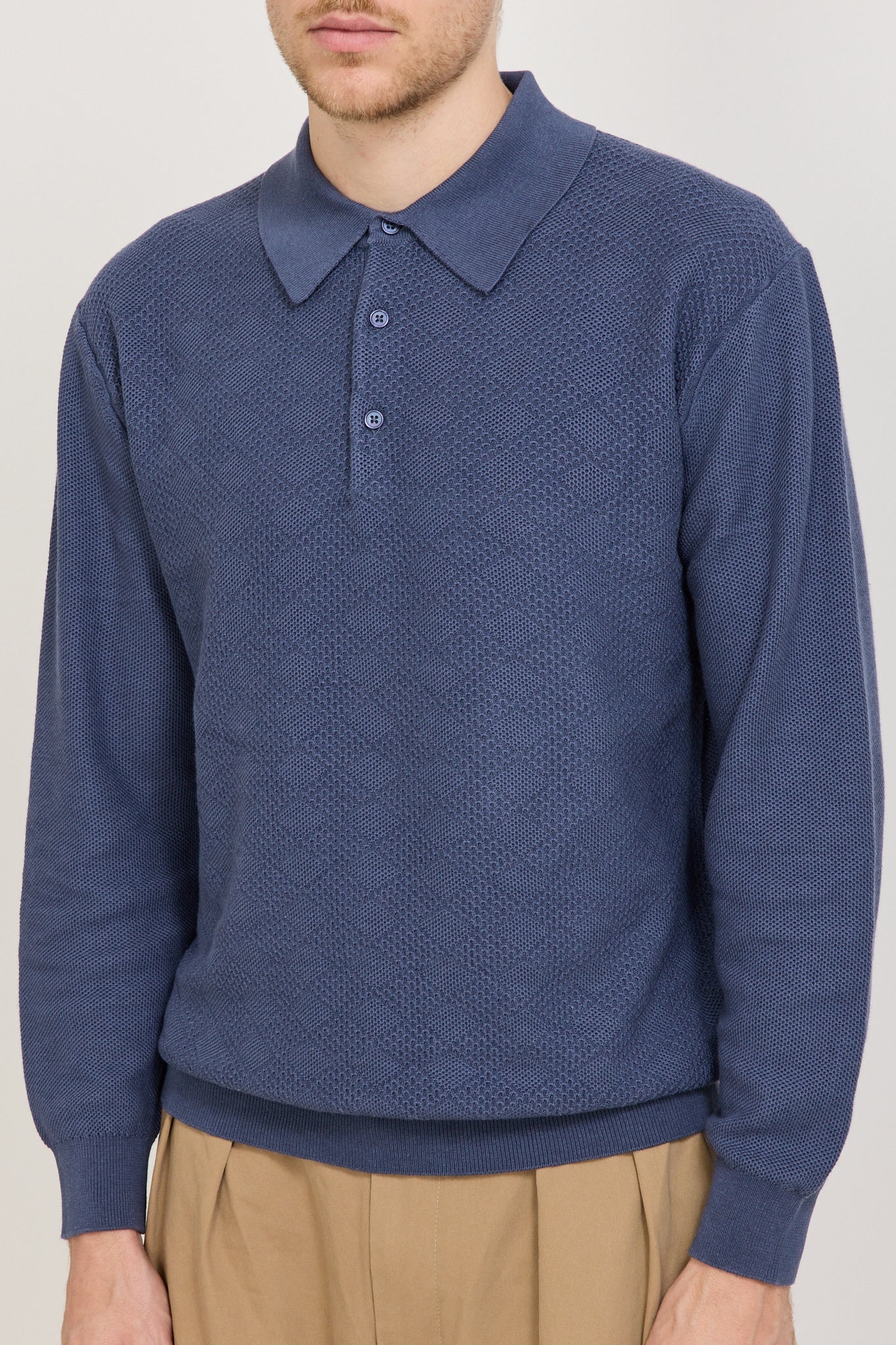 Knit Polo Diamond Pattern Blue